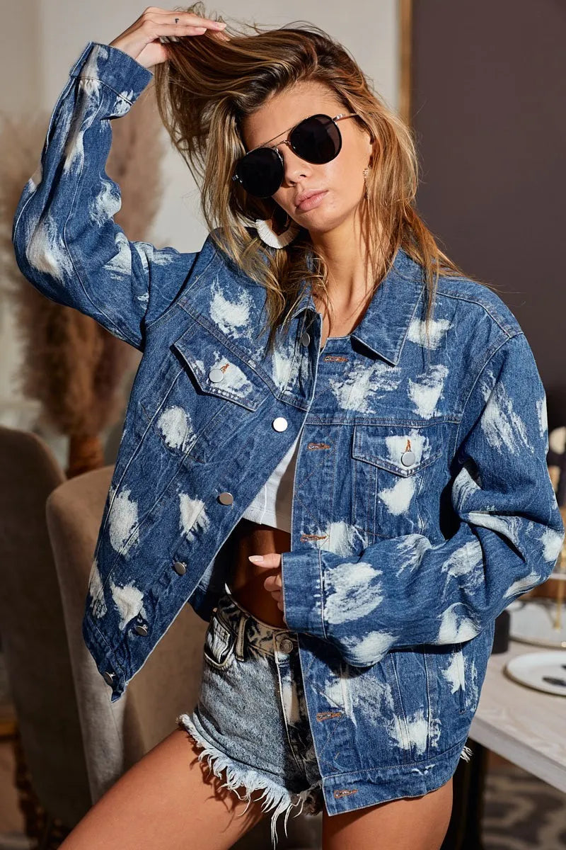 BiBi Washed Tie Dye Denim Jacket