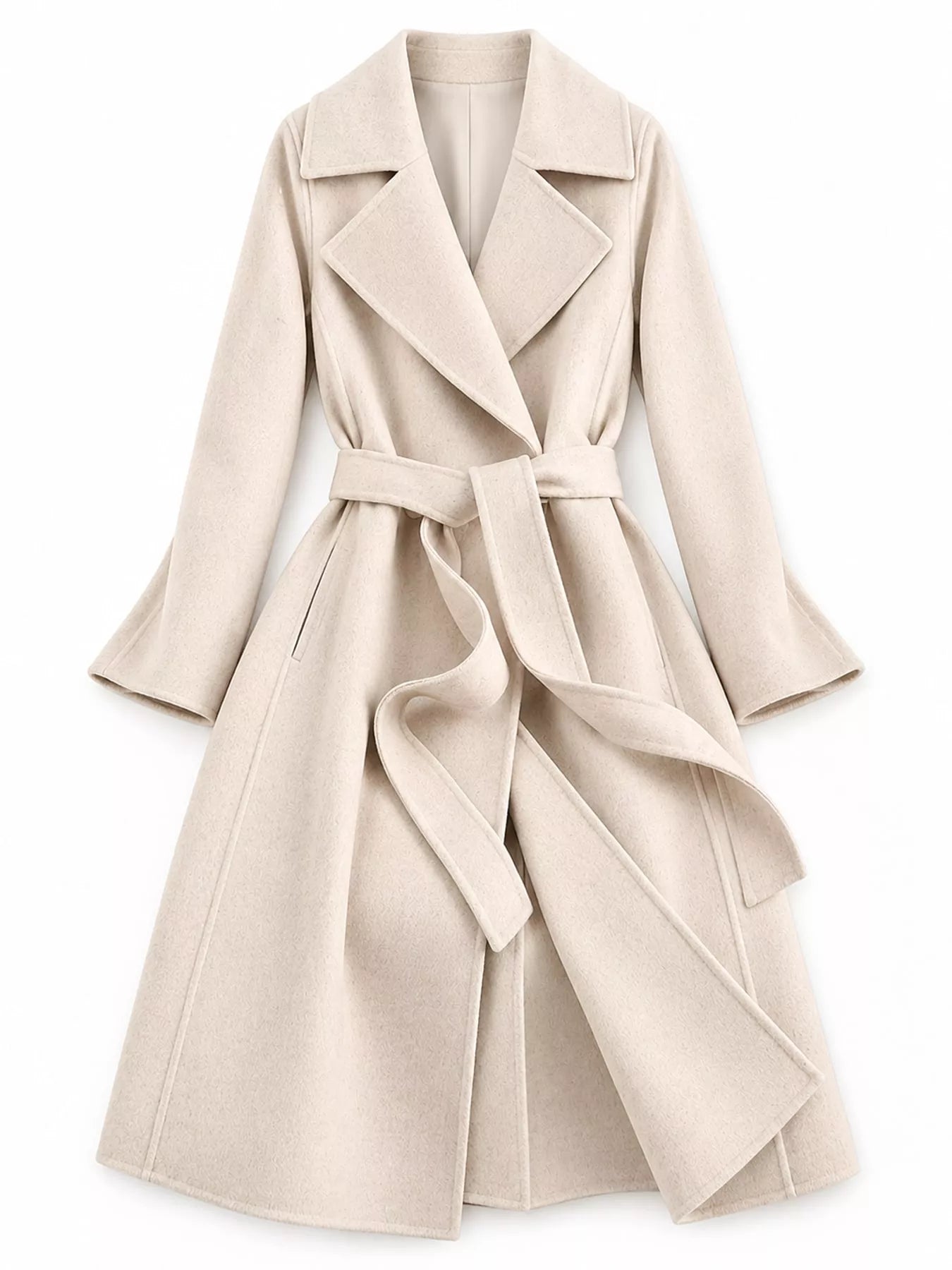 Longline Wool Coat with Waist-Defining Belt