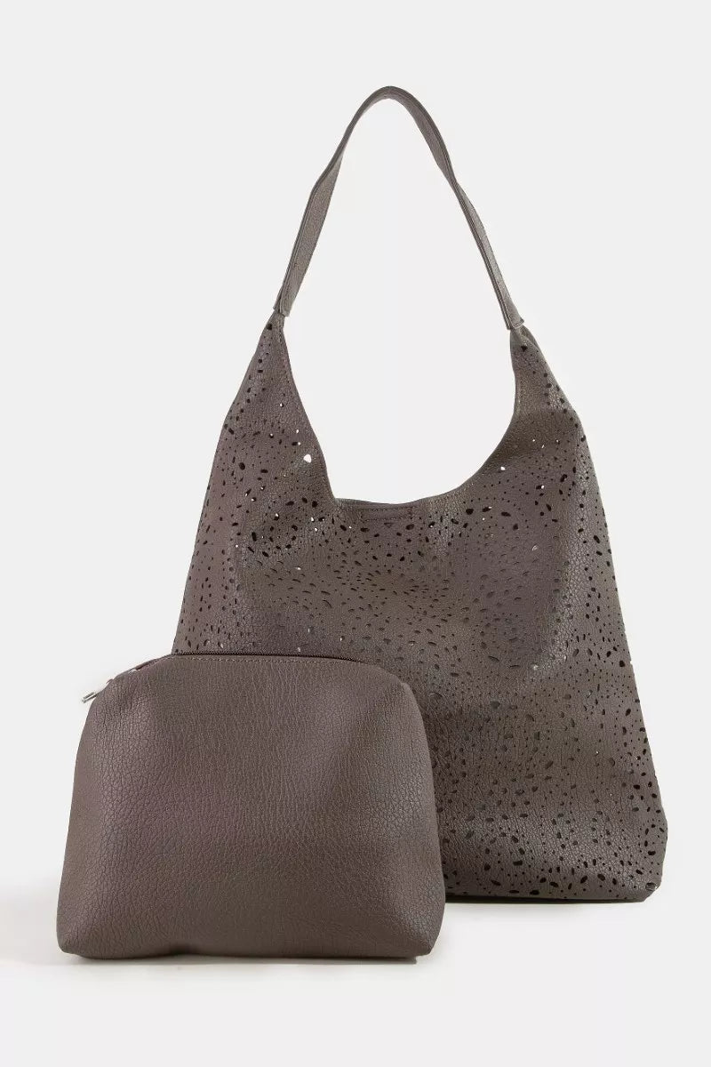Fame Intricate Cutout Motif Leather Shoulder Bag