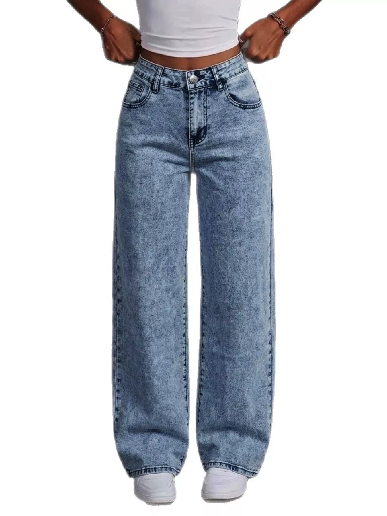 Washed Wide Leg Jeans with Embroidered Bow Detail