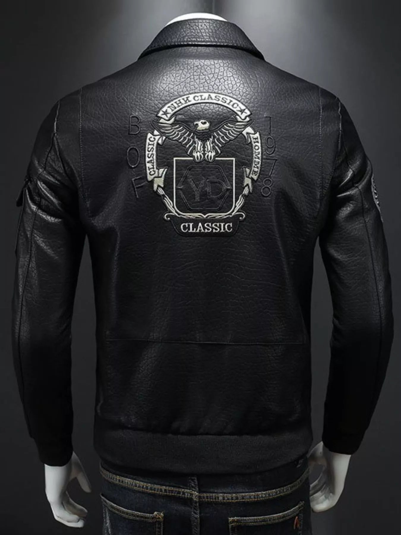 Men's Plus Size Zip Up Leather Bomber Jacket