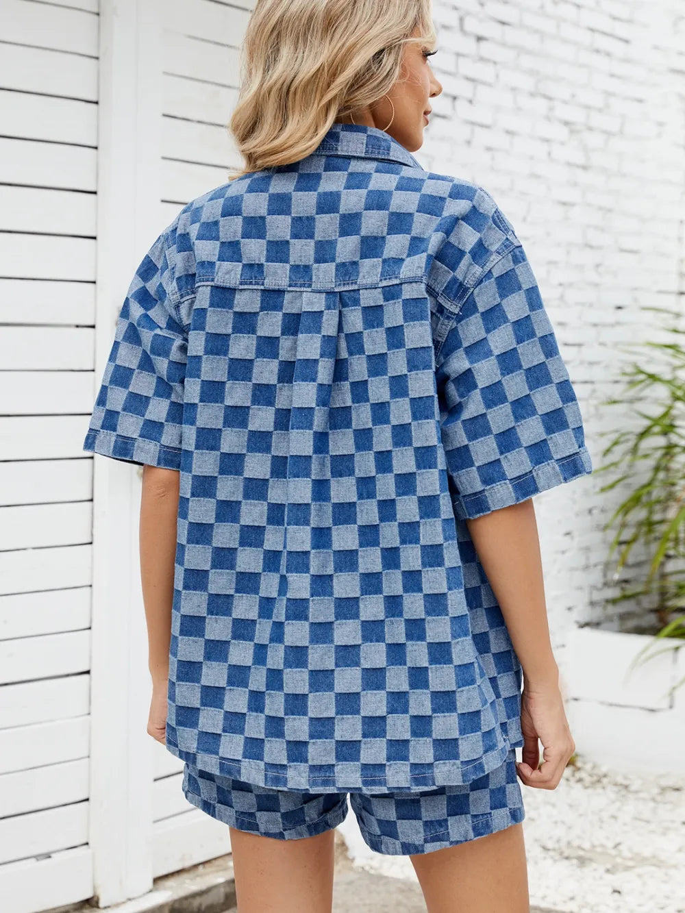 Checkered Shirt and Shorts Denim Set
