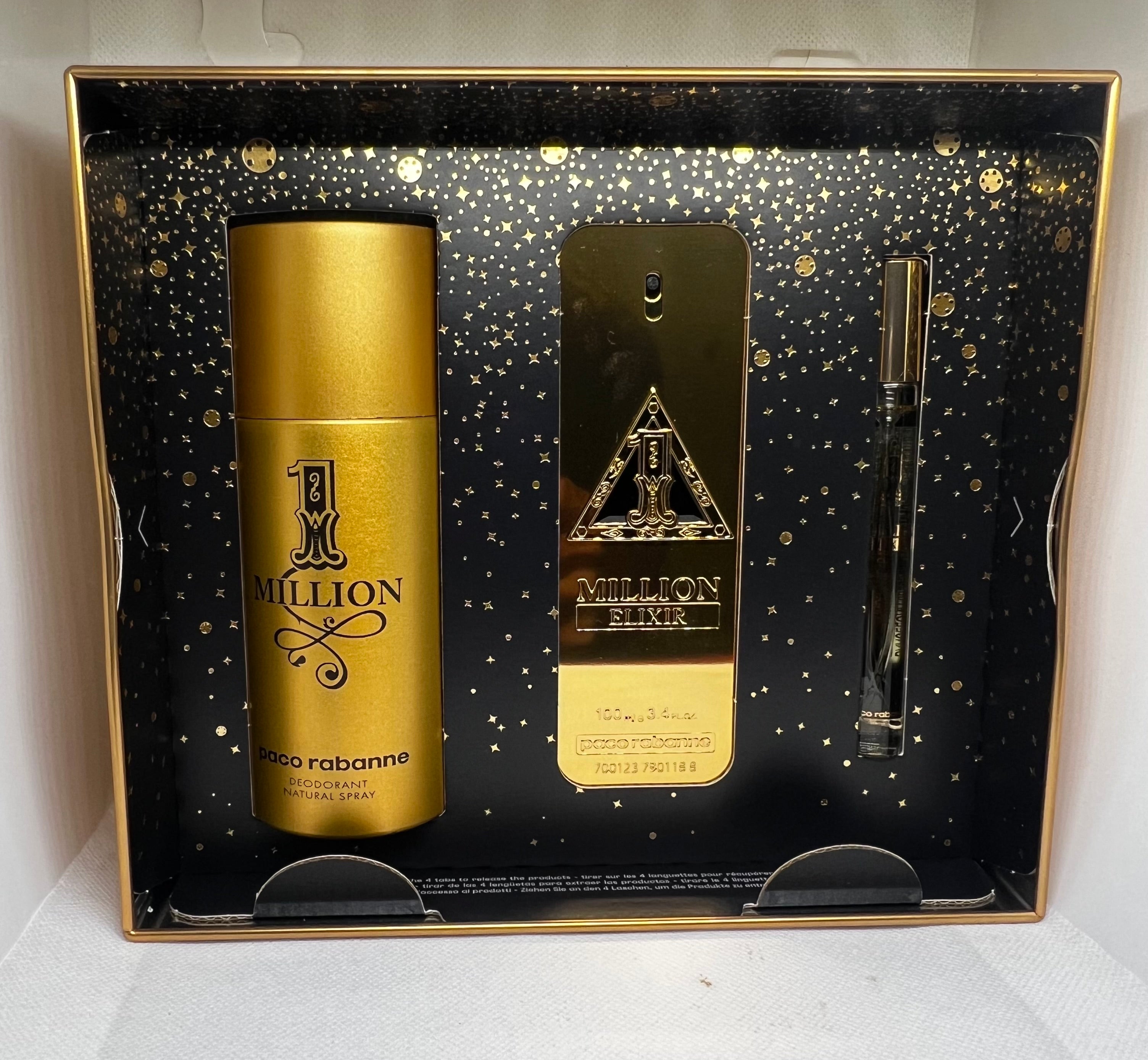 1 Million Elixir Parfum Gift Set Paco Rabanne 3.4 Parfum, 5.1 Body Spray, 0.34 T