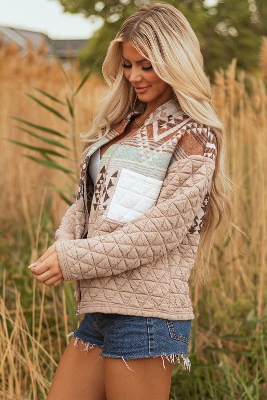 Western Geometric Aztec Patchwork Quilted Jacket