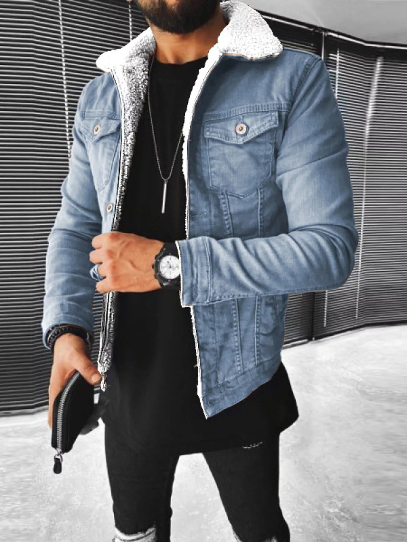 Men's Full Size Sherpa-Lined Denim Jacket Plus Size