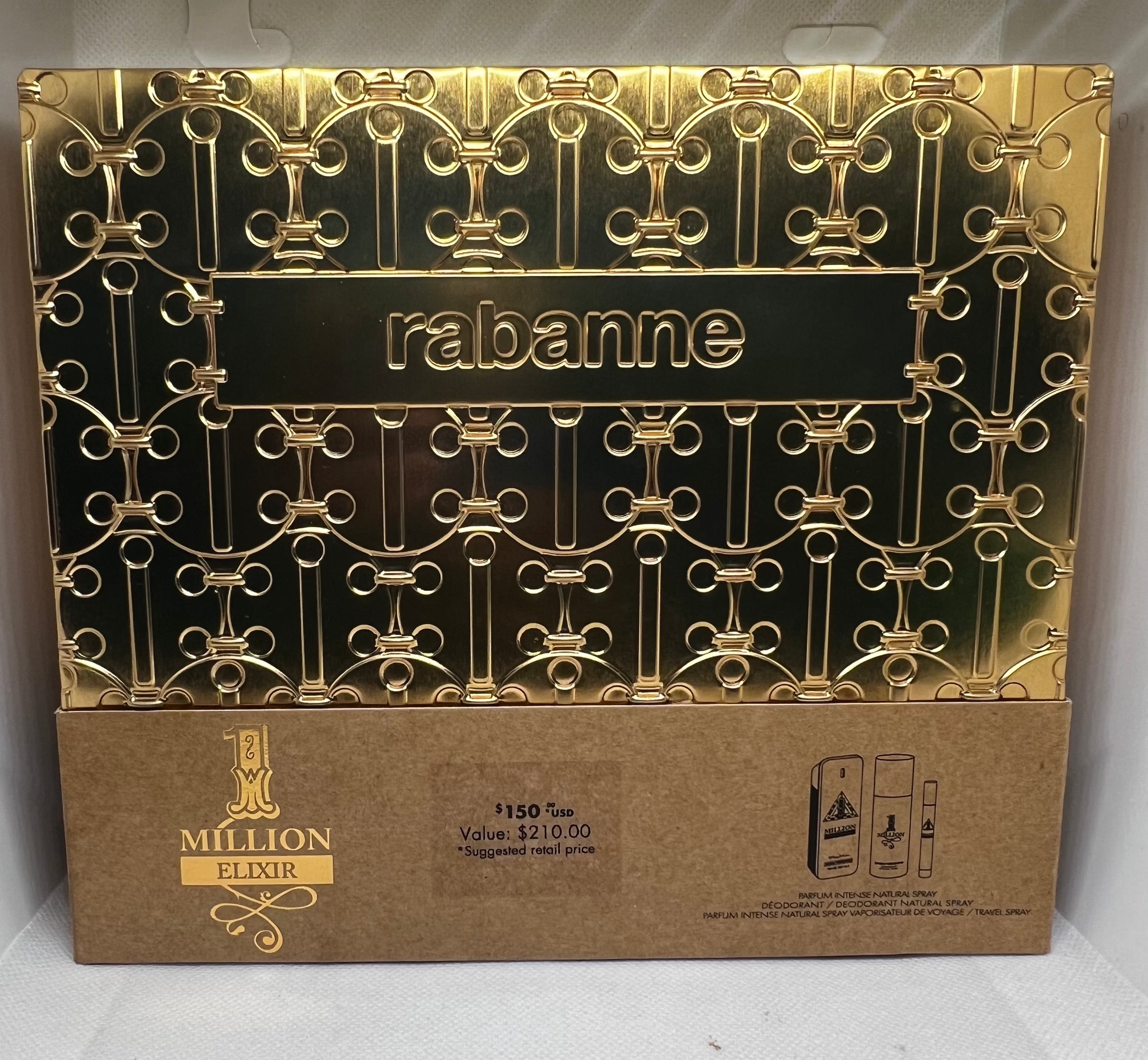 1 Million Elixir Parfum Gift Set Paco Rabanne 3.4 Parfum, 5.1 Body Spray, 0.34 T