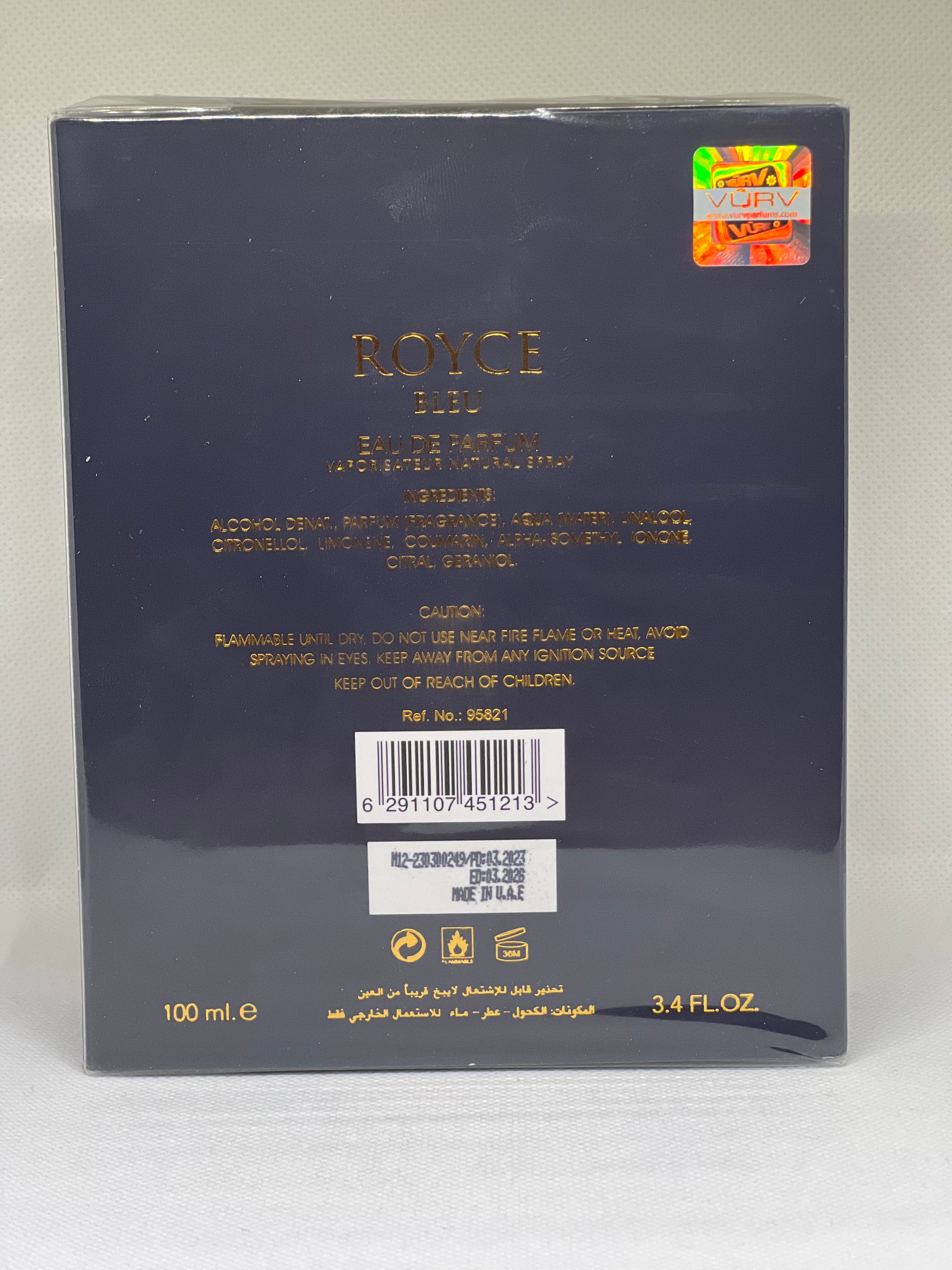 Royce Bleu Cologne For Men 3.4 oz EDT Spray By Vurv