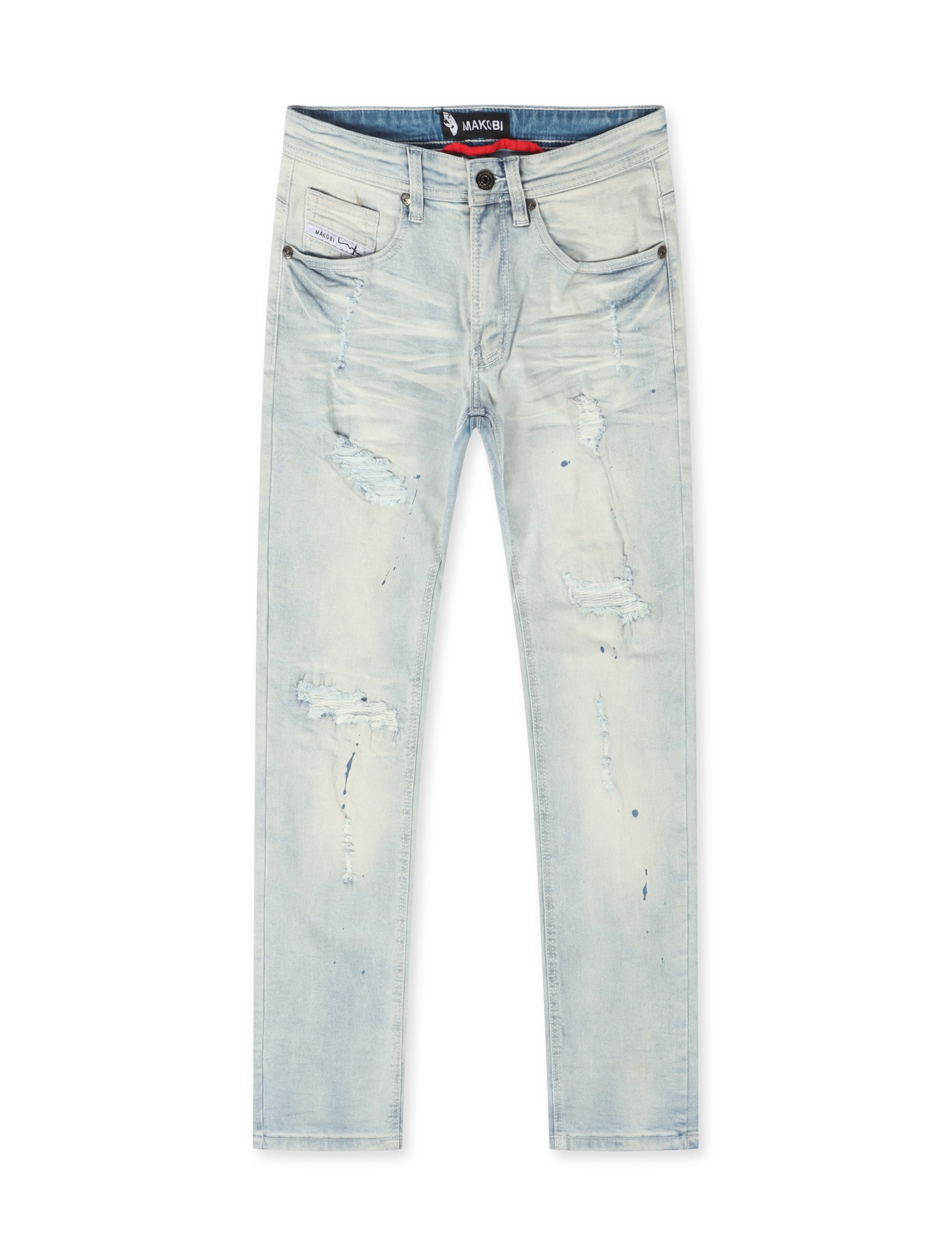Makobi Distressed Slim Fit Jeans – Light Wash