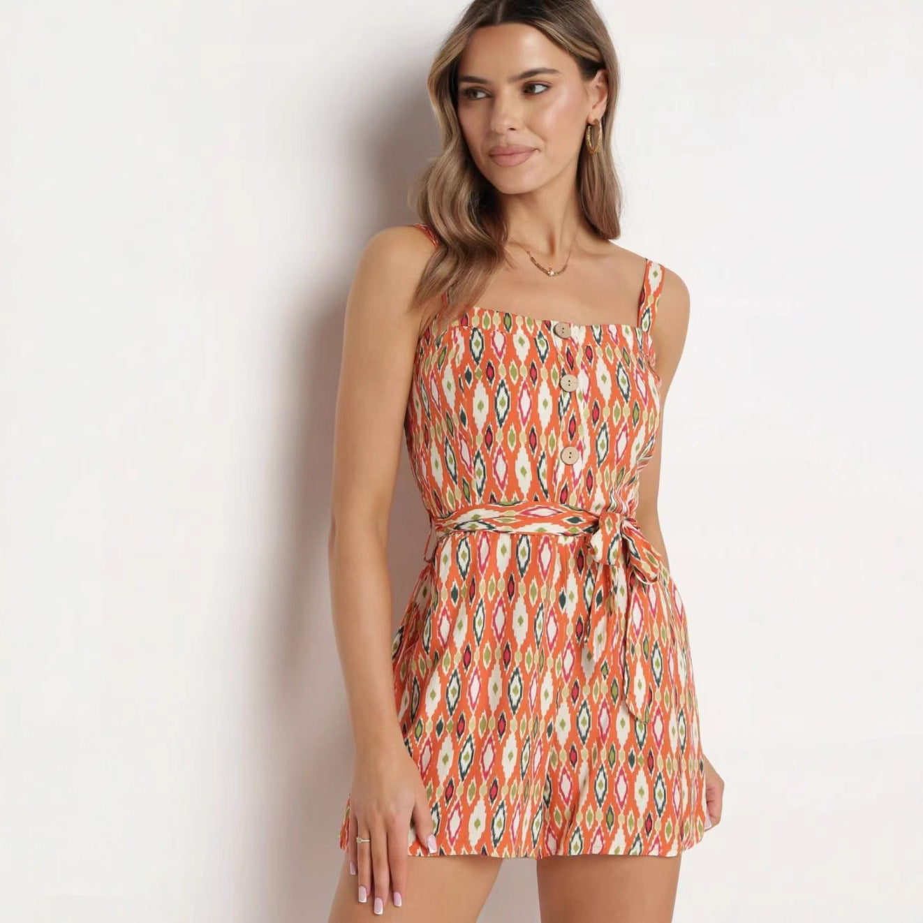 Women's Fashion Sexy Printed Suspender Short Jumpsuit - Romper