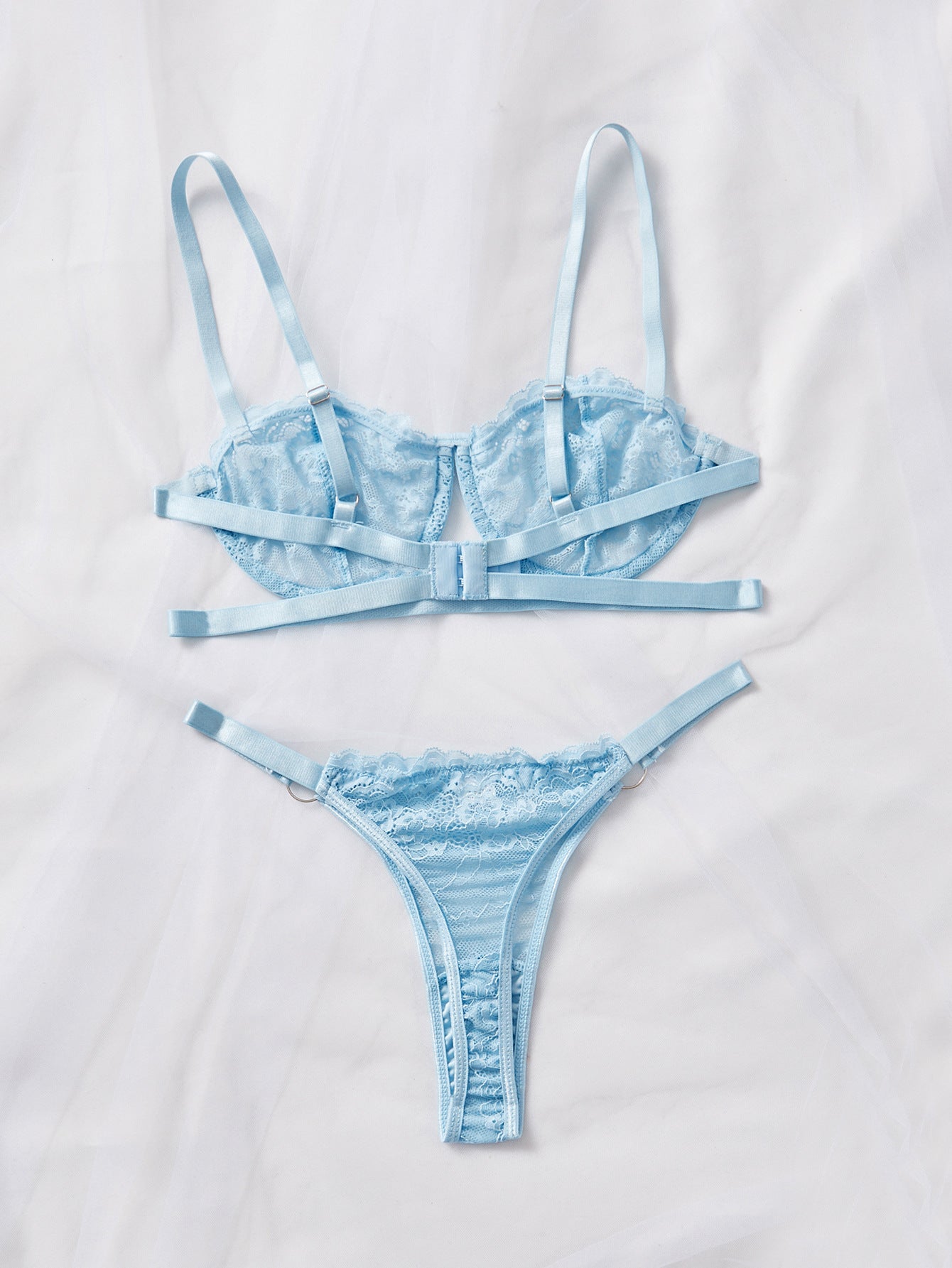 INS Internet Celebrity Lace Embroidery Mesh See through Sexy Lingerie 2 piece Set