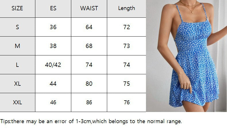 Women's summer dress, fresh and sweet floral lace-up dress, suspender skirt