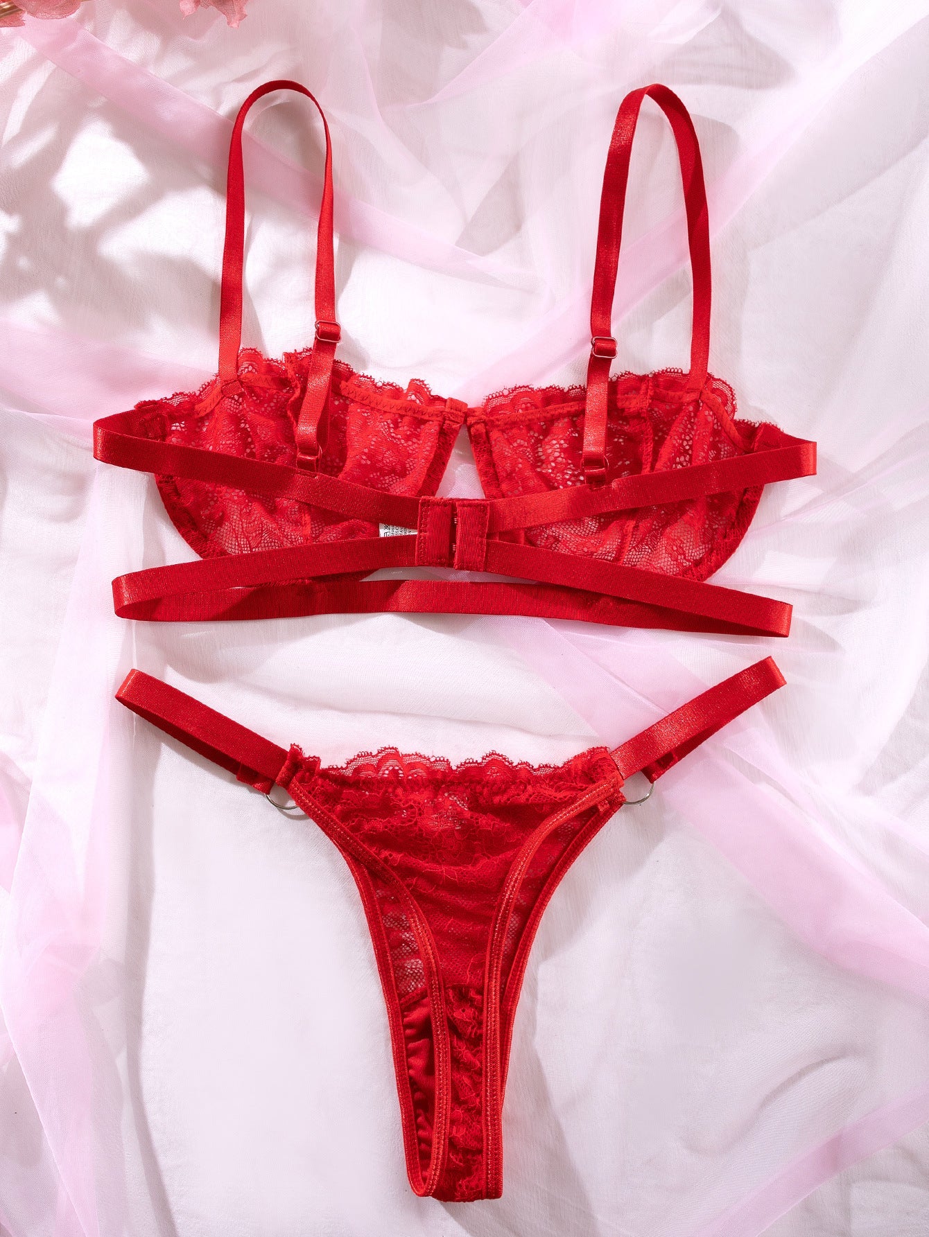 INS Internet Celebrity Lace Embroidery Mesh See through Sexy Lingerie 2 piece Set