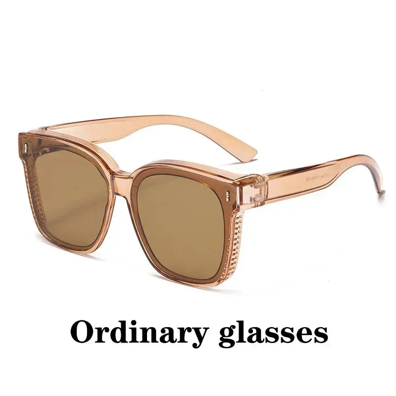 Fashion Square Polarized Sunglasses Cover Over Myopia Prescription Glasses Portable Men Women Vintage Fishing Driving Eyewear ﻿