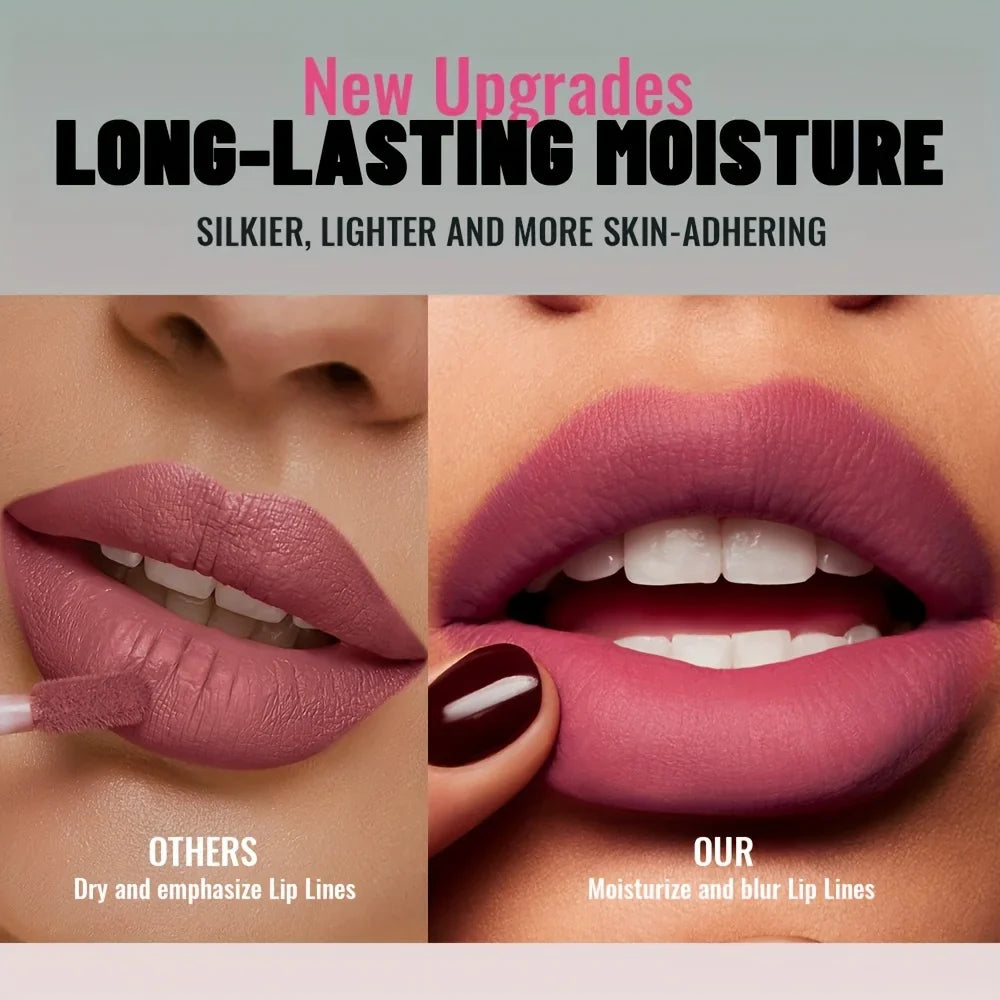 1pc Matte Velvet Lip Gloss, Highly Saturated Liquid Lip Mud, Non-Stick Long Lasting, All Skin Tones Compatible,Mother's Day Gift