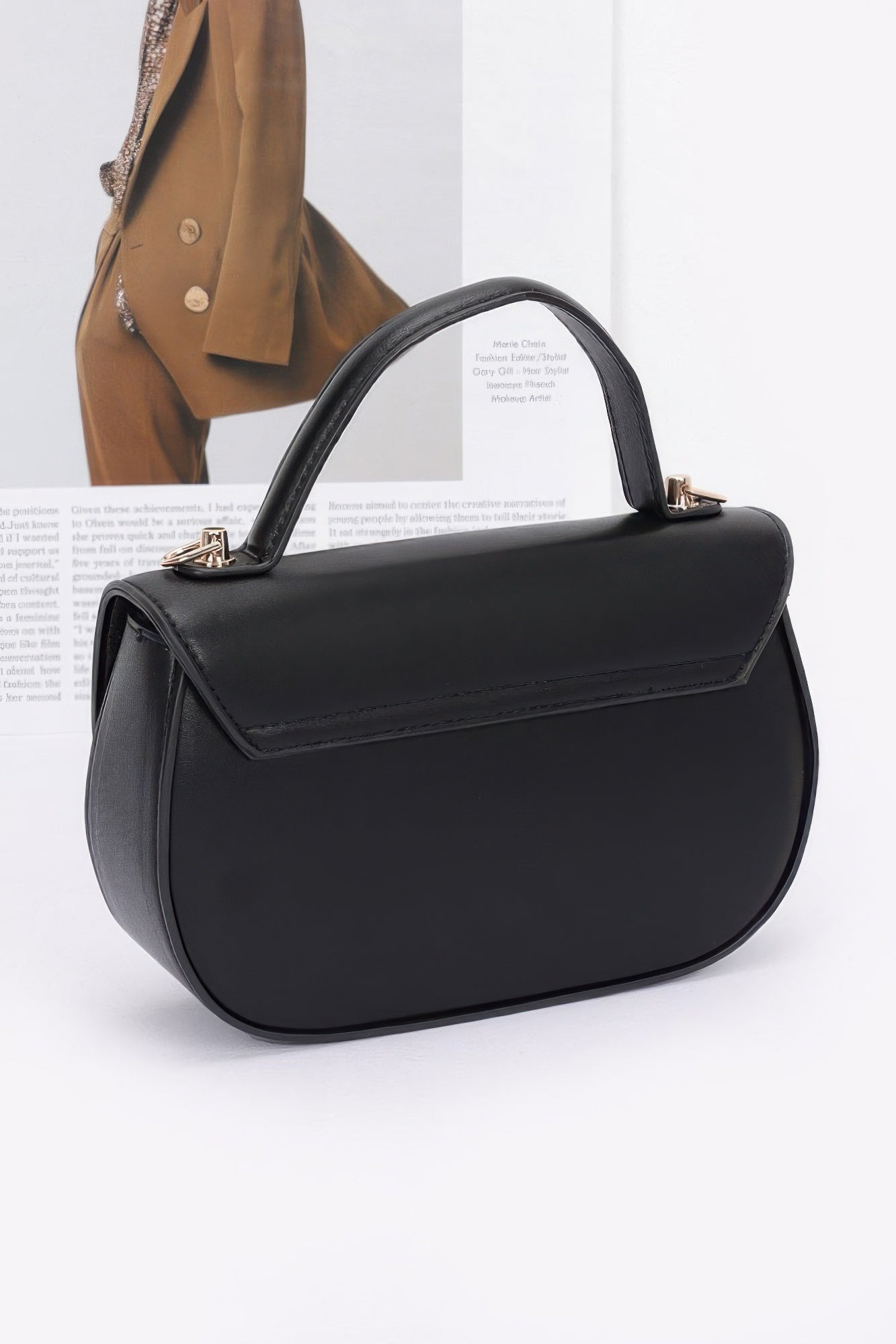 Faux Leather Flower Ribbon Top Handle Flap Bag