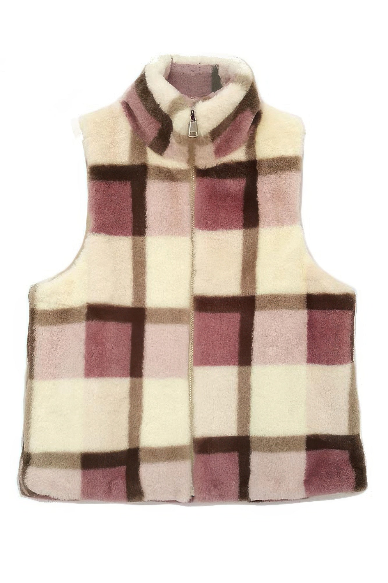 Plaid Faux Fur Vest
