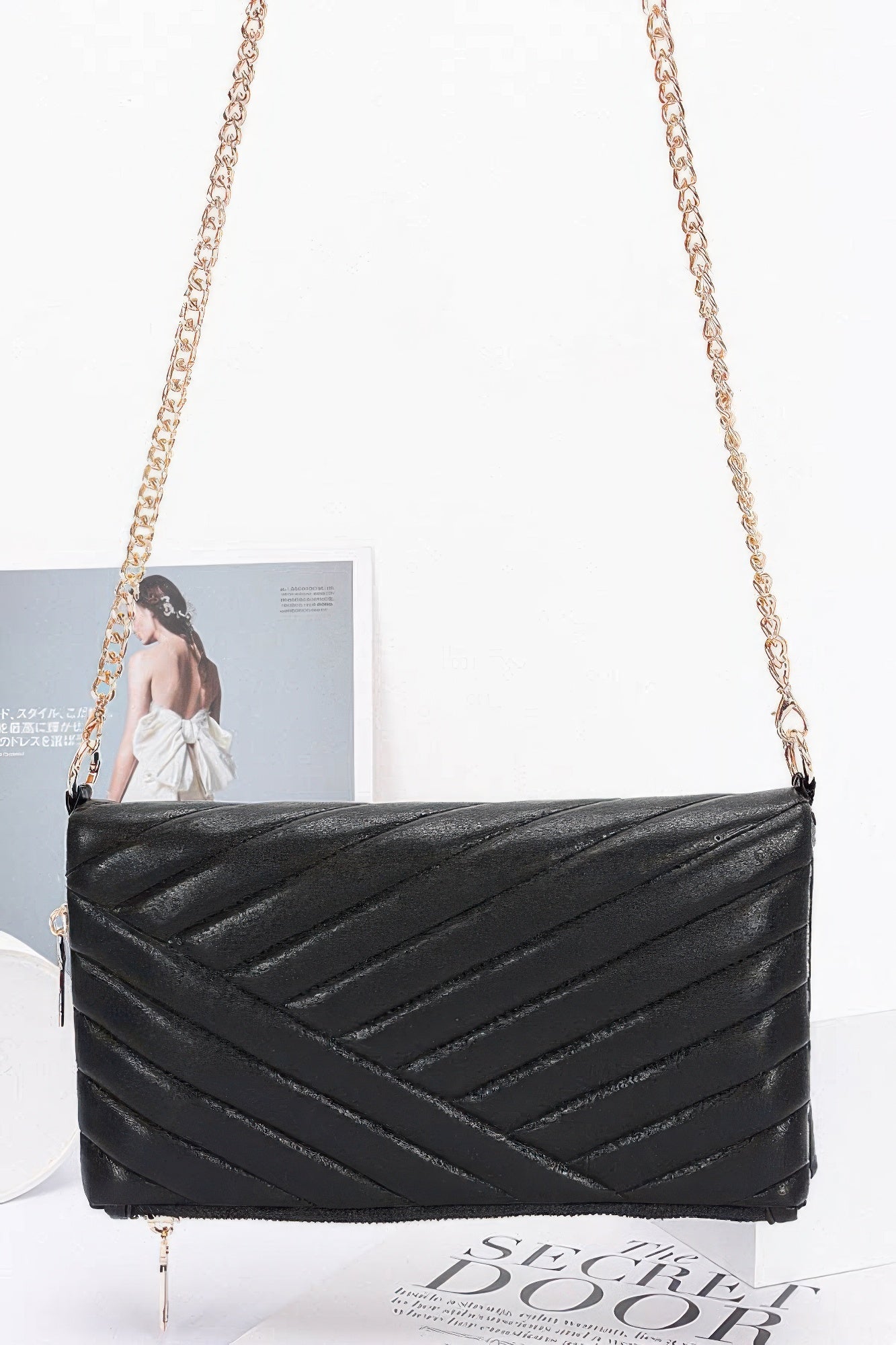 Quilted Faux Leather Half Folded Cltuch