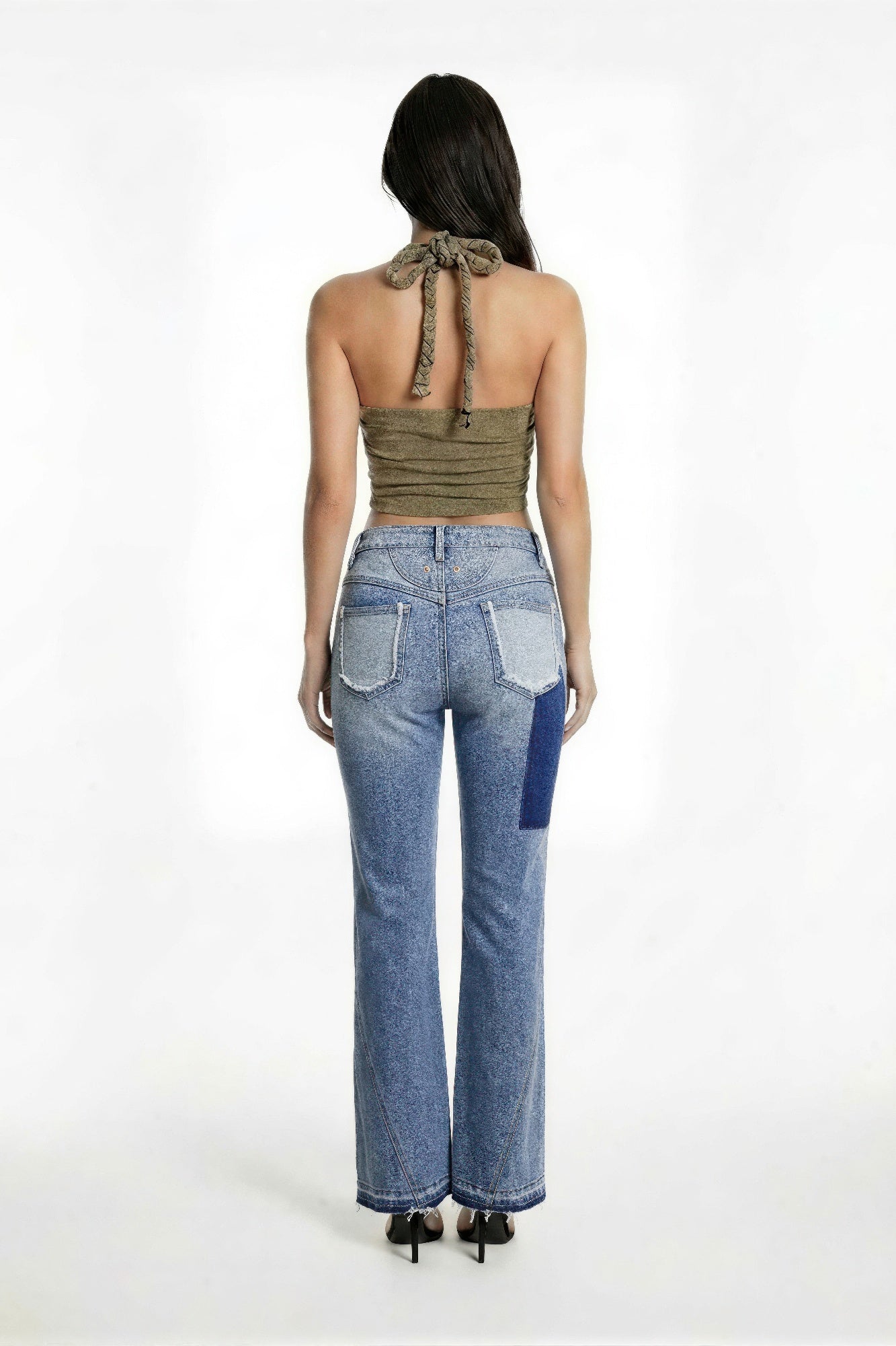 Ripped Curve-panel Flare Jeans