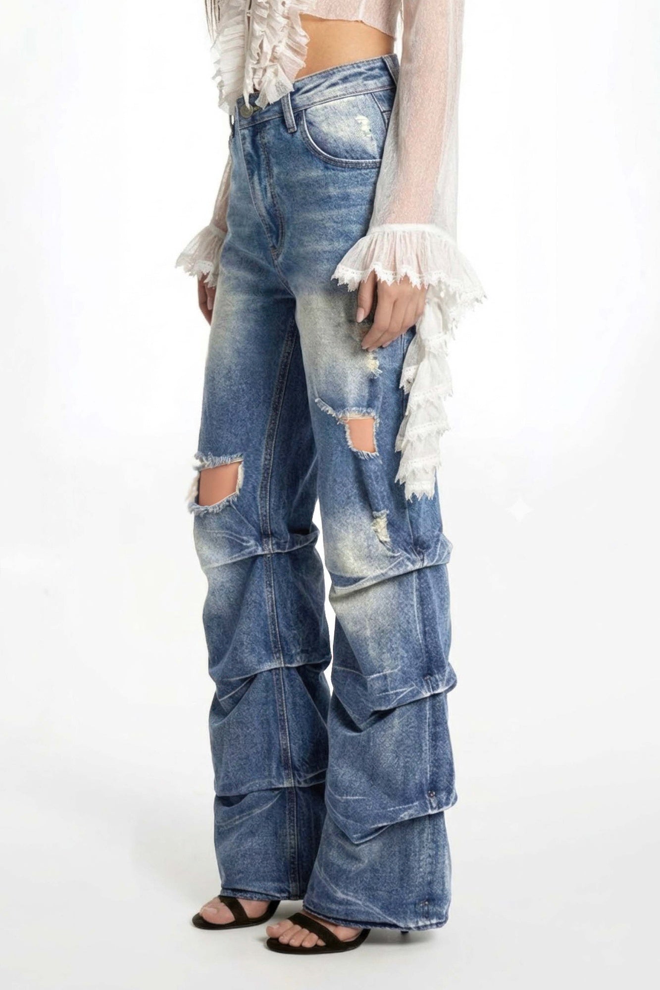 Riot Stack Destroyed Flare Jeans