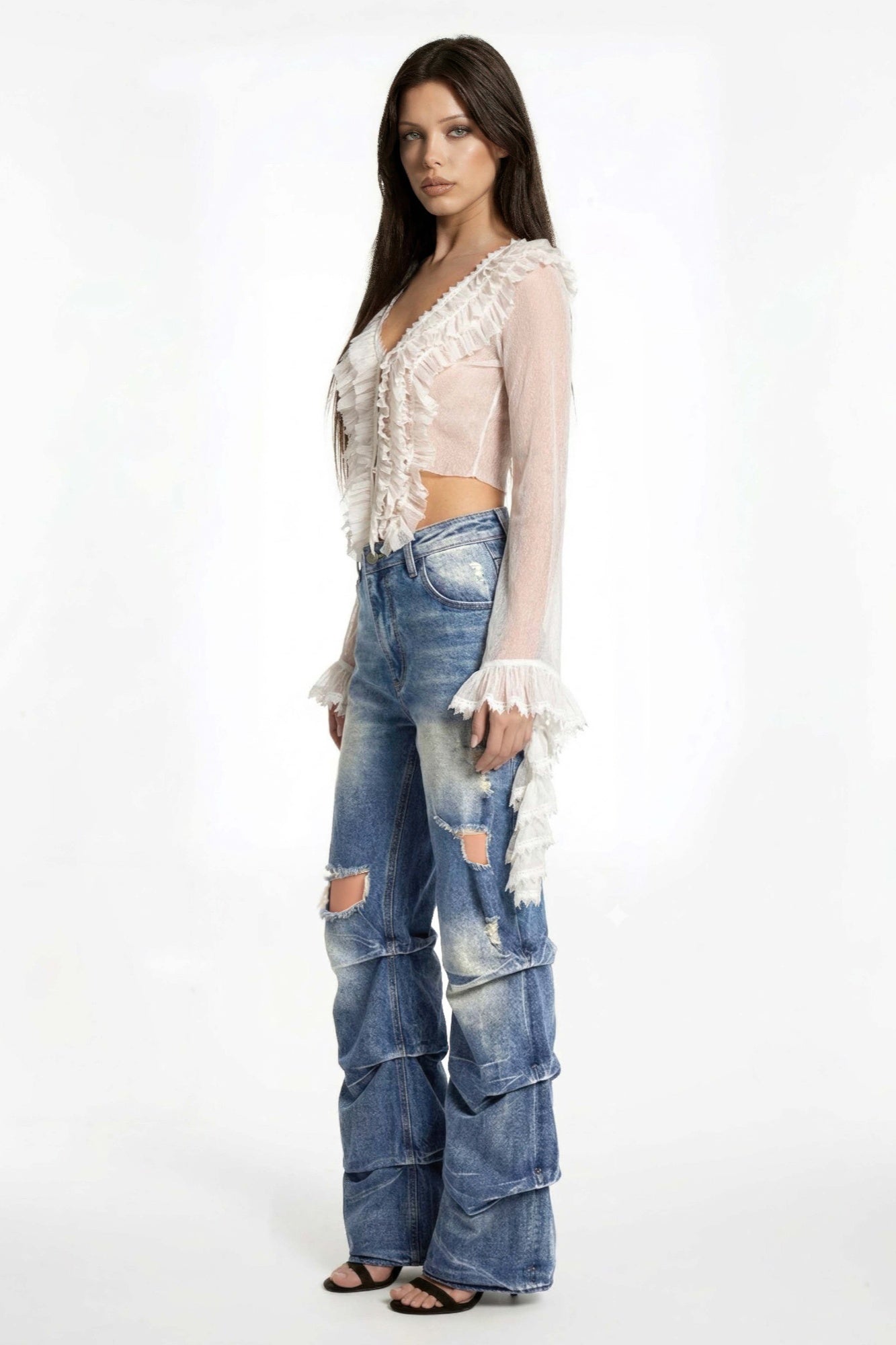Riot Stack Destroyed Flare Jeans