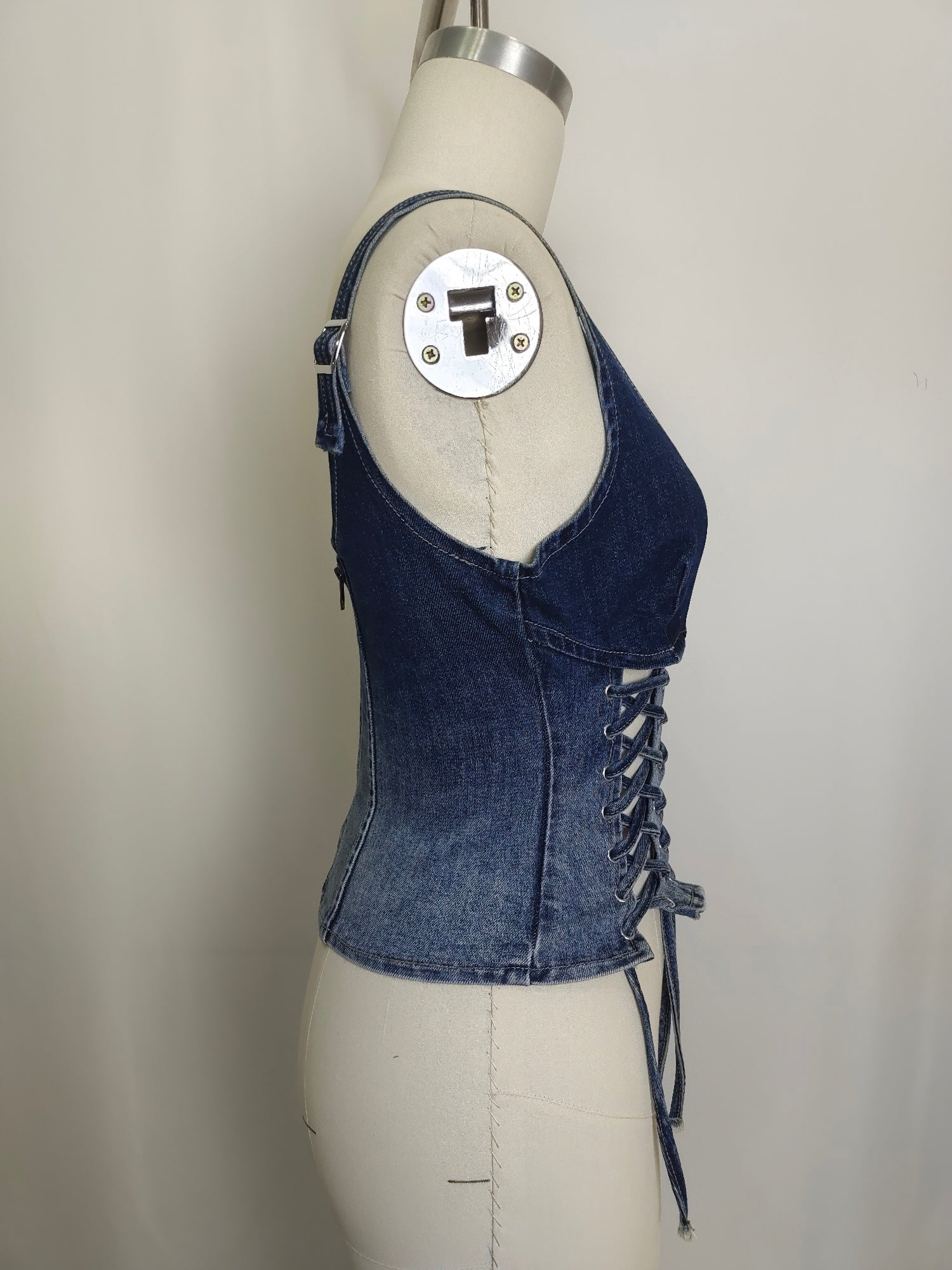 Rebel Stitch Lace-up Denim Corset Top