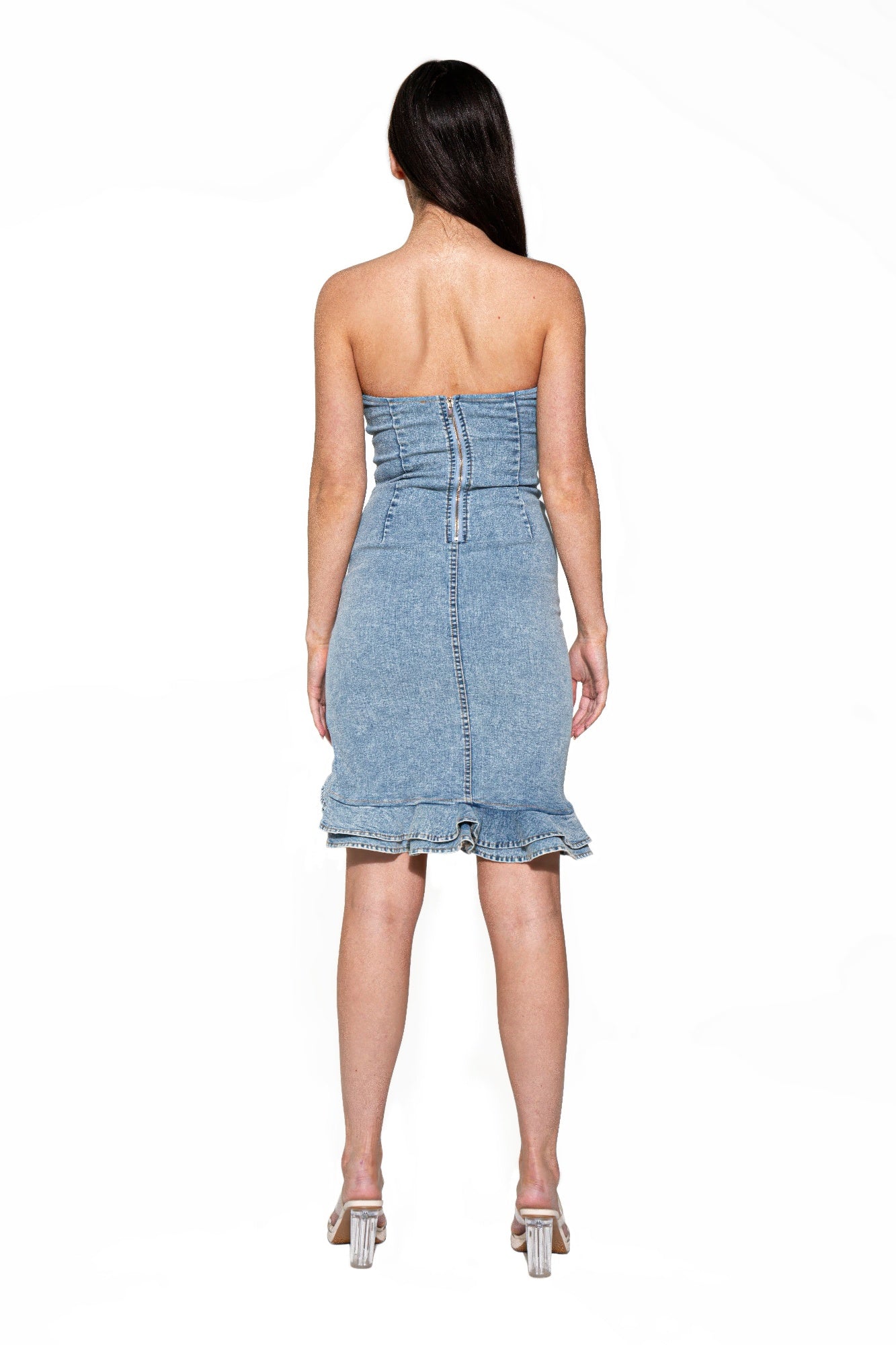 Moonlit Cascade Denim Midi Dress