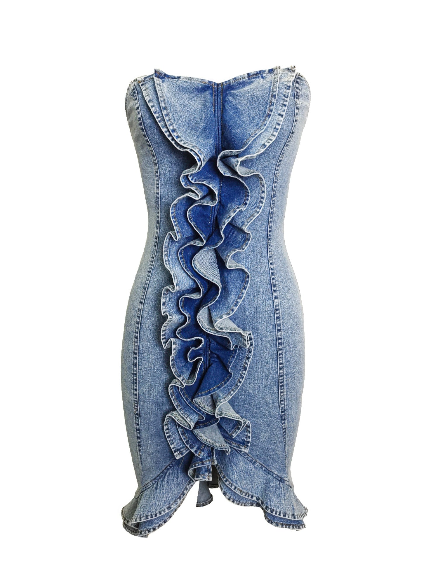 Moonlit Cascade Denim Midi Dress