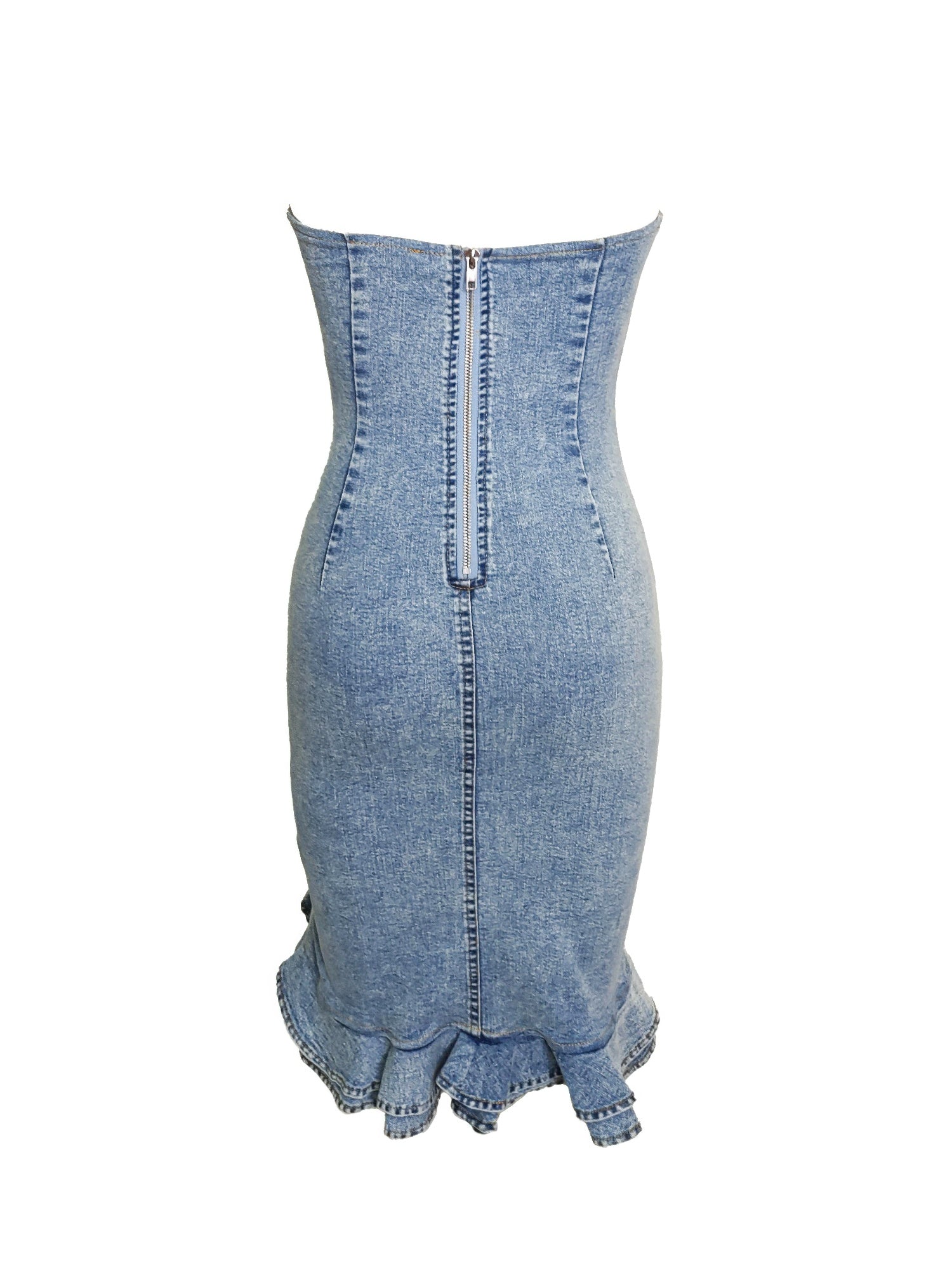 Moonlit Cascade Denim Midi Dress