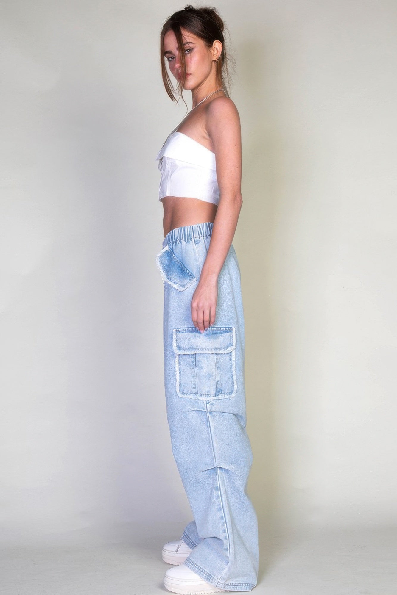 Denim Cargo Pants With Pockets