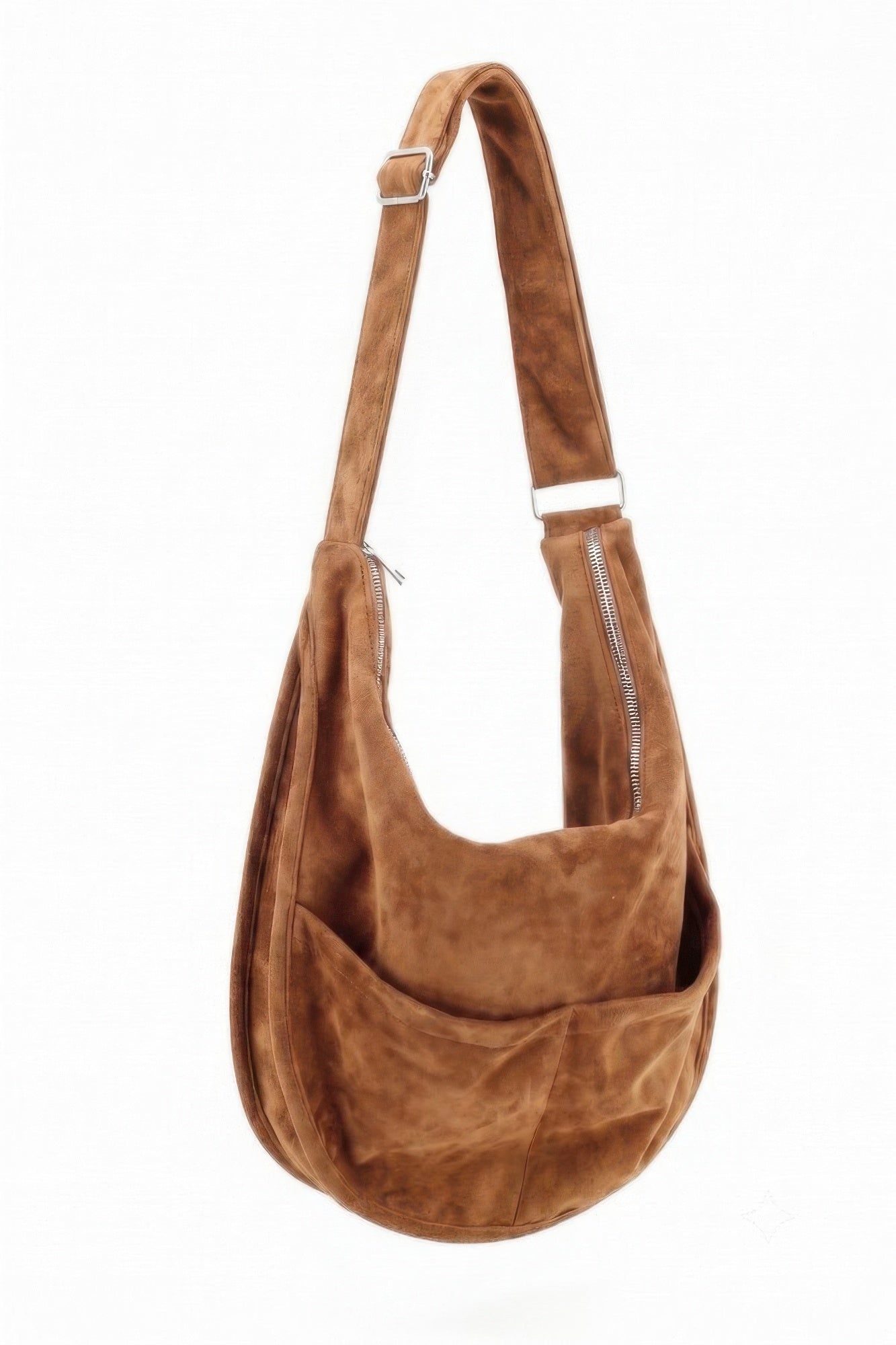 Faux Suede Hobo Bag With Dual Exterior Slip Pockets