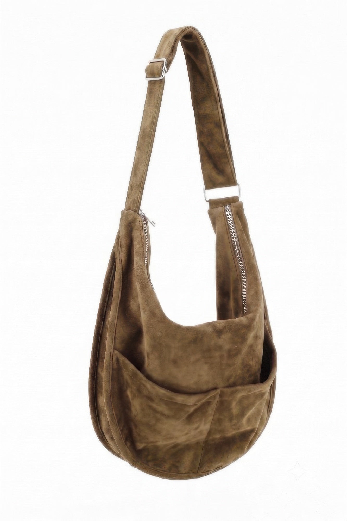 Faux Suede Hobo Bag With Dual Exterior Slip Pockets