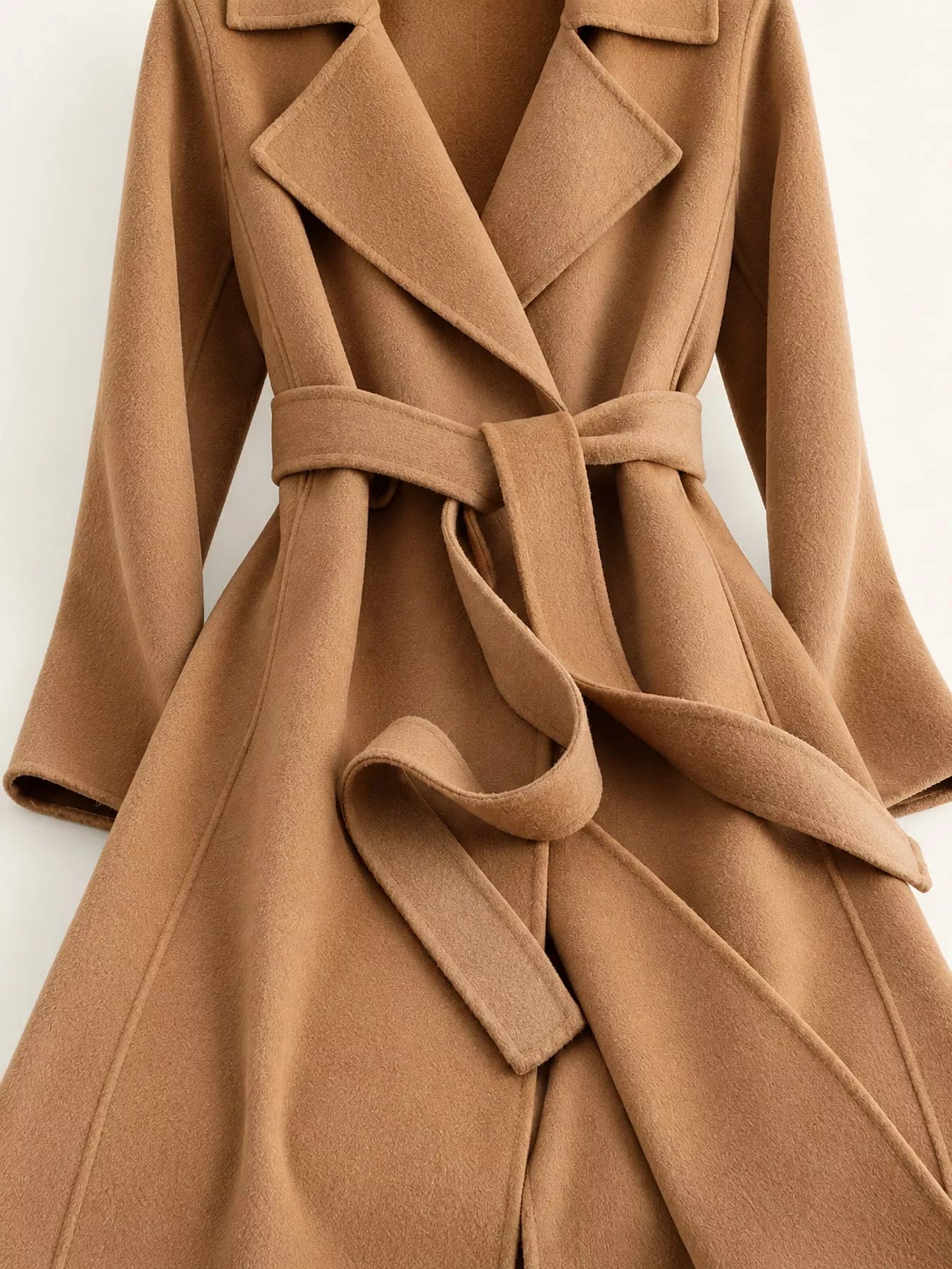 Longline Wool Coat with Waist-Defining Belt