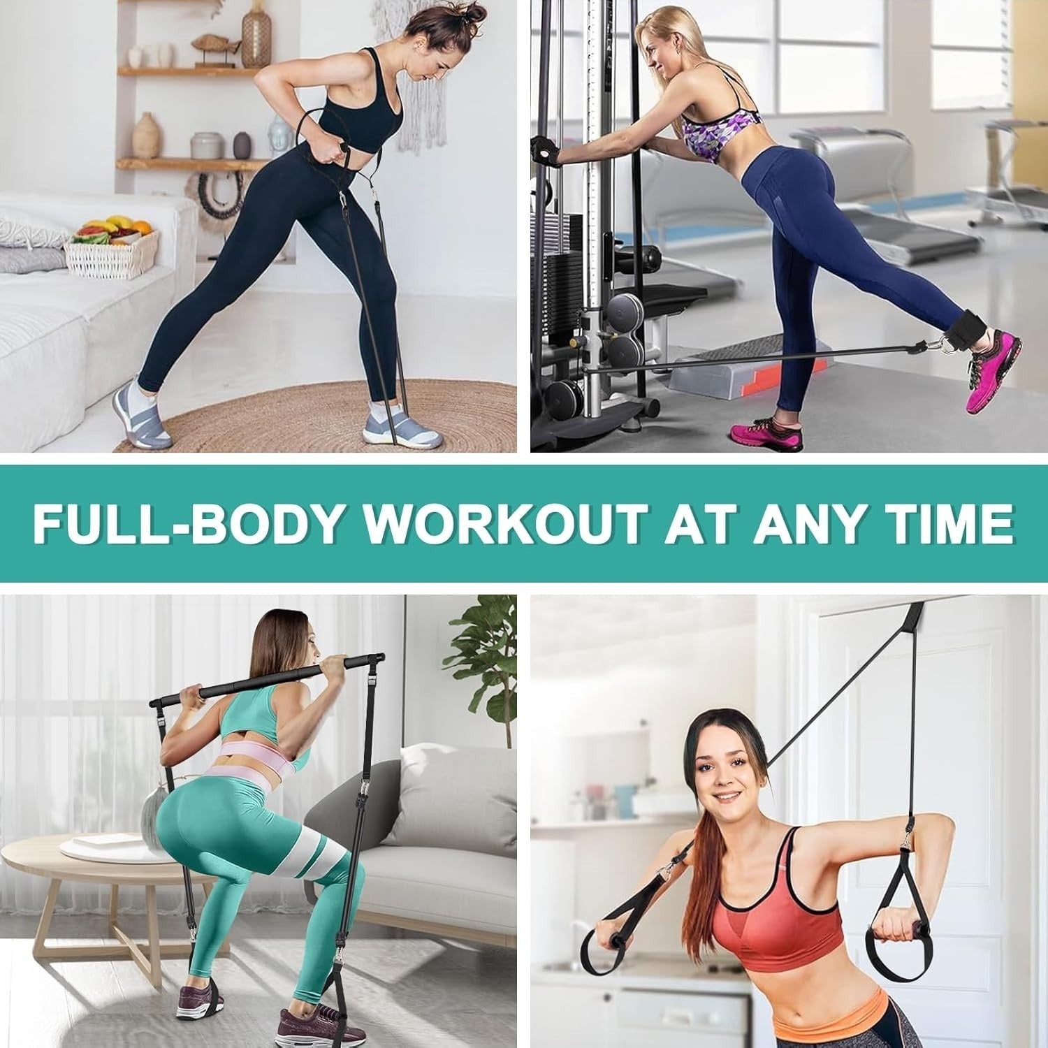 Pilates Bar Kit With 6 Resistance Bands Home Gym Fitness Training Workout Set