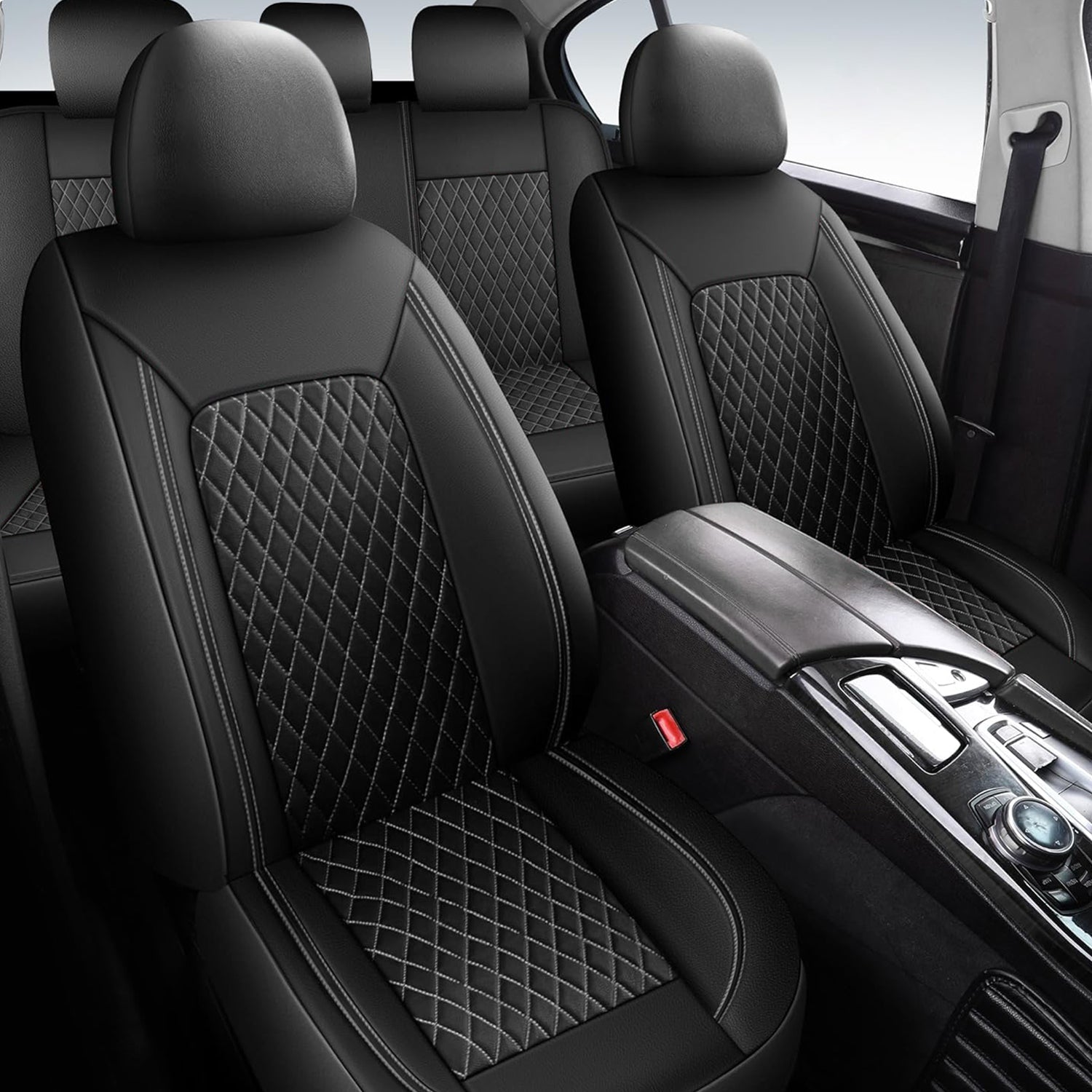 5-Seat Car Seat Cover, Single-Stitch Diamond Pattern, Quilted And Embroidered, Synthetic Leather, PVC Leather, Exported To Europe And America