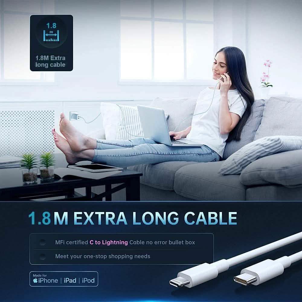MFi Certified Veetone 20W PD Type C Power Wall Charger Travel Plug with 6FT USB C to Lightning Quick Charge Cable