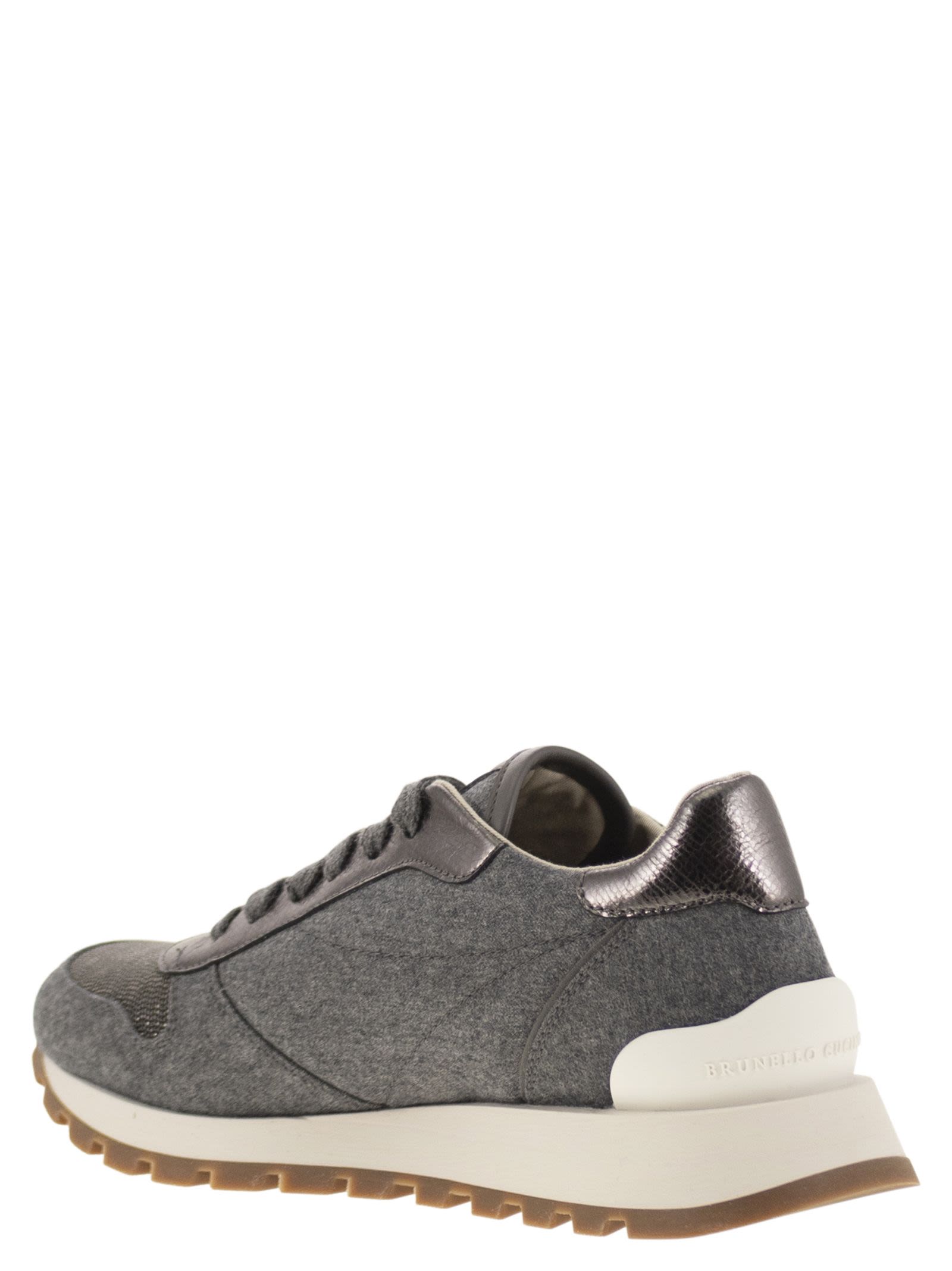 Brunello Cucinelli Women Runners In Virgin Wool Flannel And Lamé Calfskin With Precious Toe
