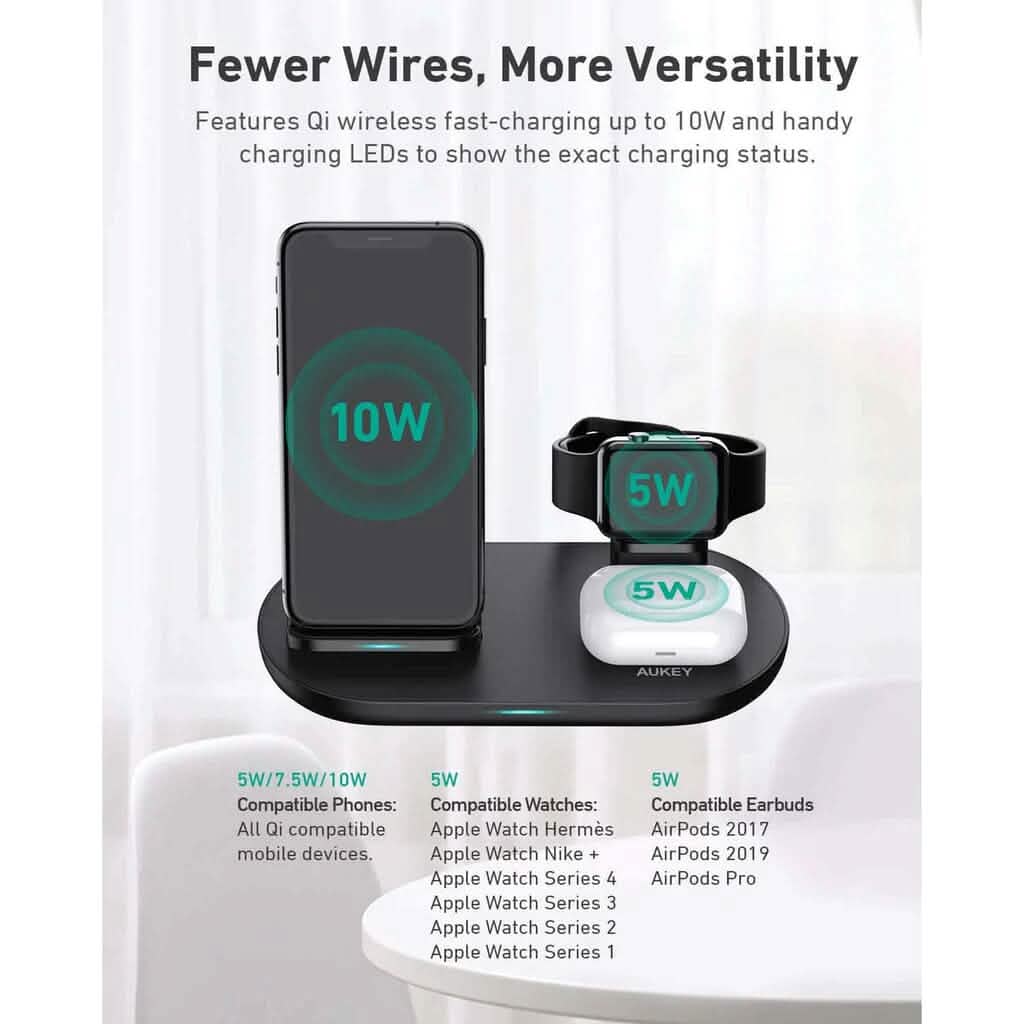 AUKEY 3-in-1 Wireless Charger Black