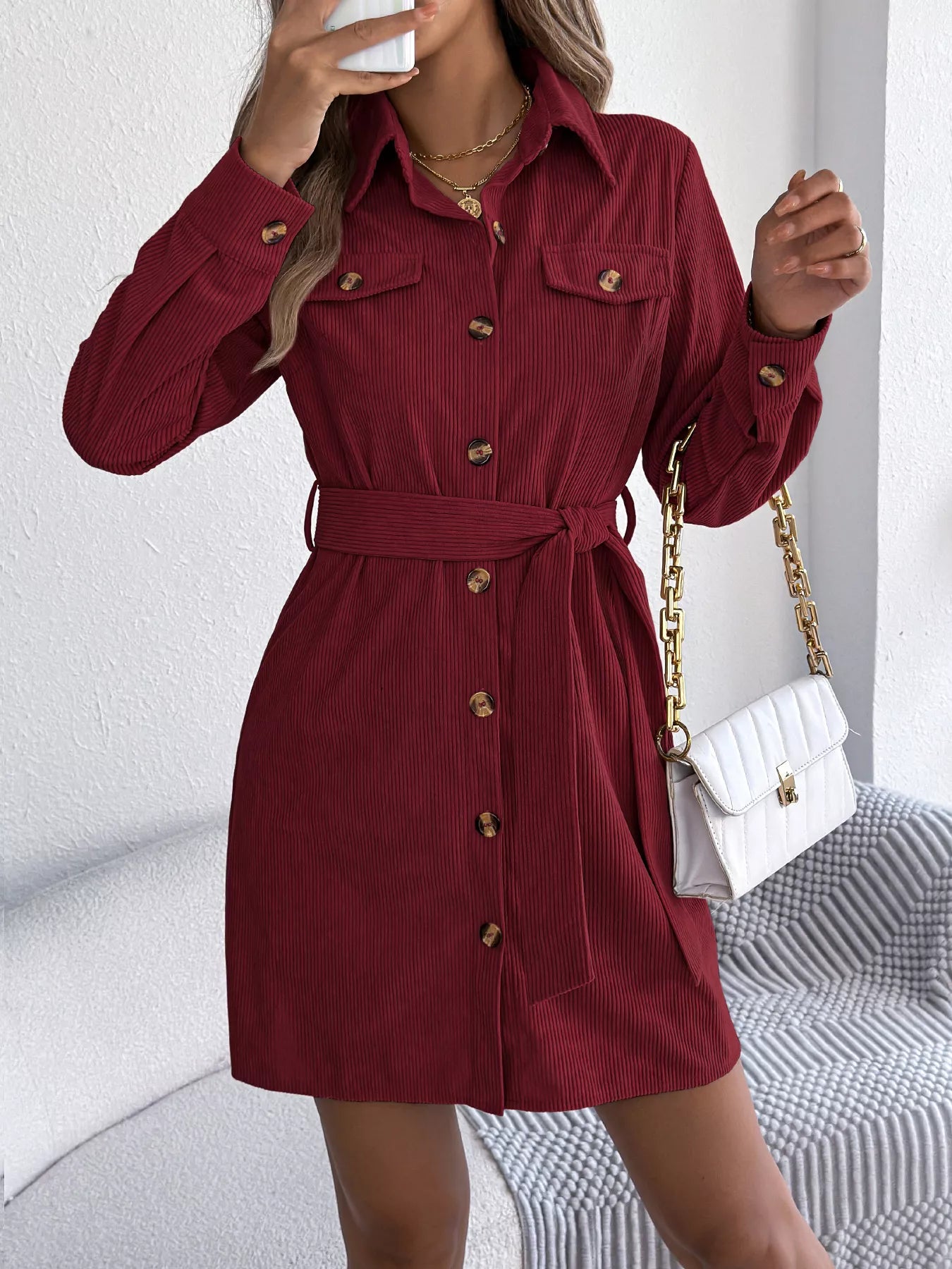 Corduroy Button-Down Shirt Dress