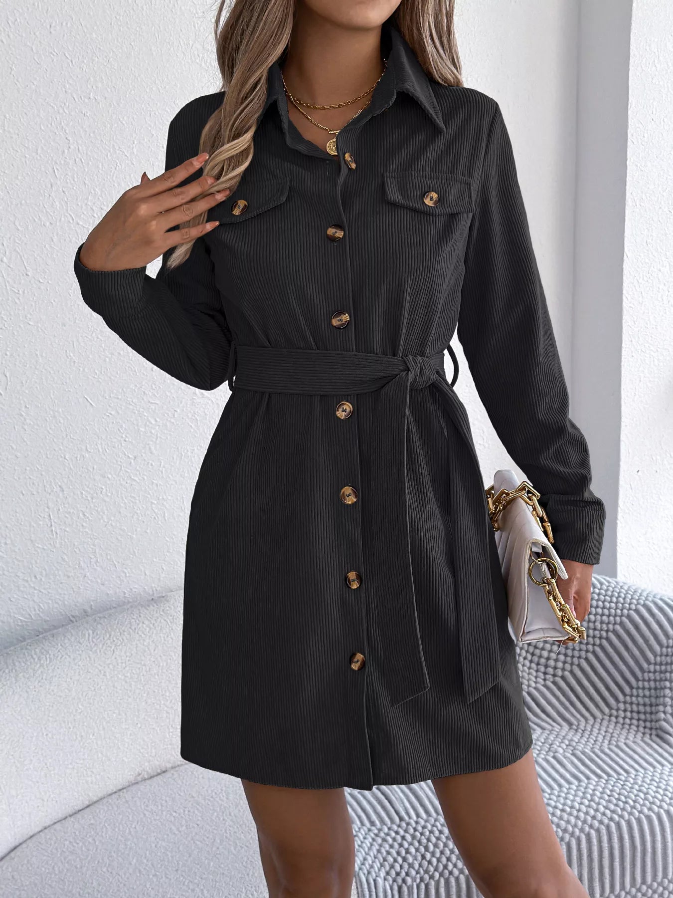 Corduroy Button-Down Shirt Dress