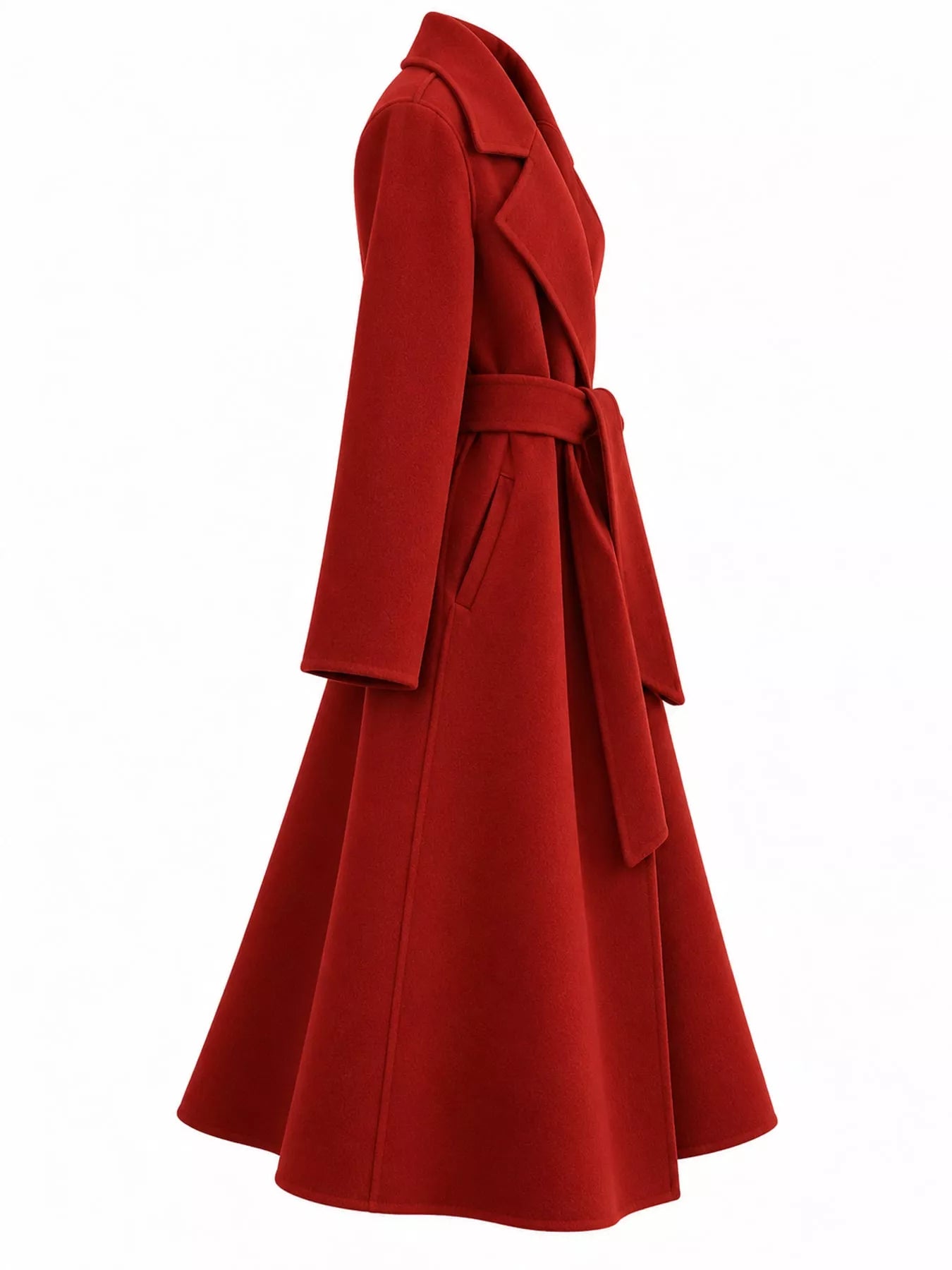Longline Wool Coat with Waist-Defining Belt