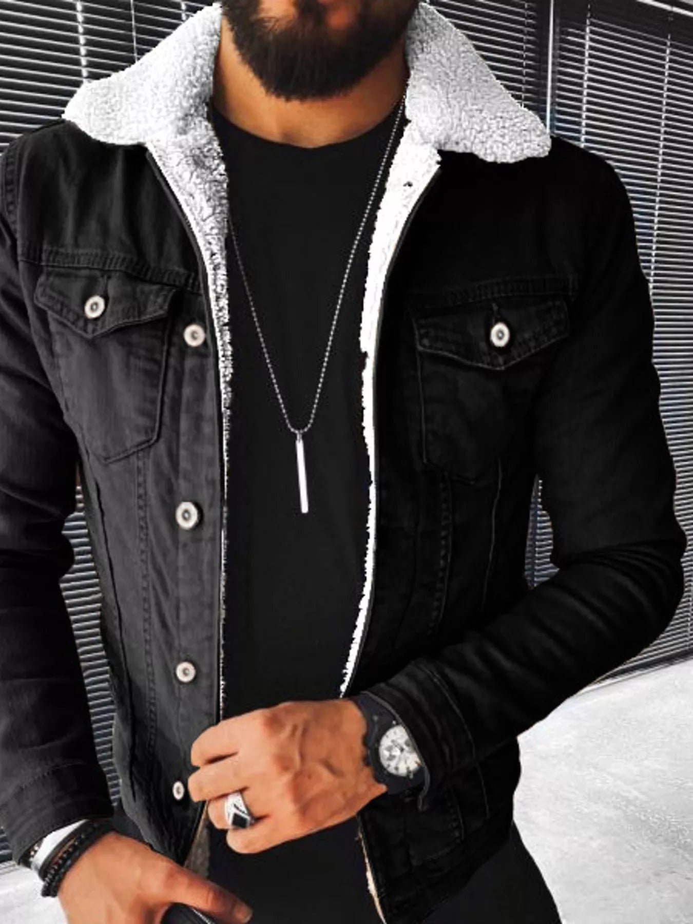 Men's Full Size Sherpa-Lined Denim Jacket Plus Size