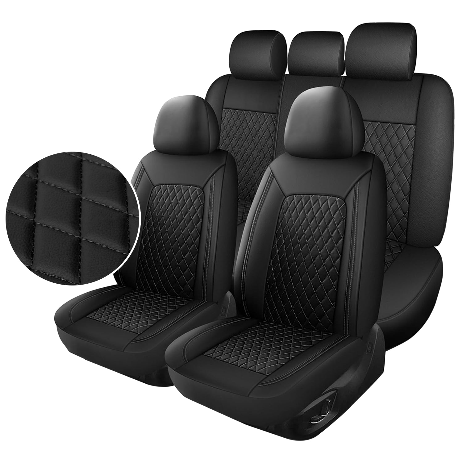 5-Seat Car Seat Cover, Single-Stitch Diamond Pattern, Quilted And Embroidered, Synthetic Leather, PVC Leather, Exported To Europe And America