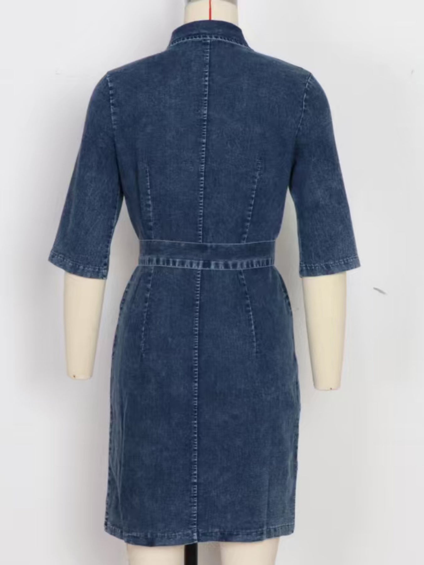 Zipper Front Short Sleeve Denim Dress