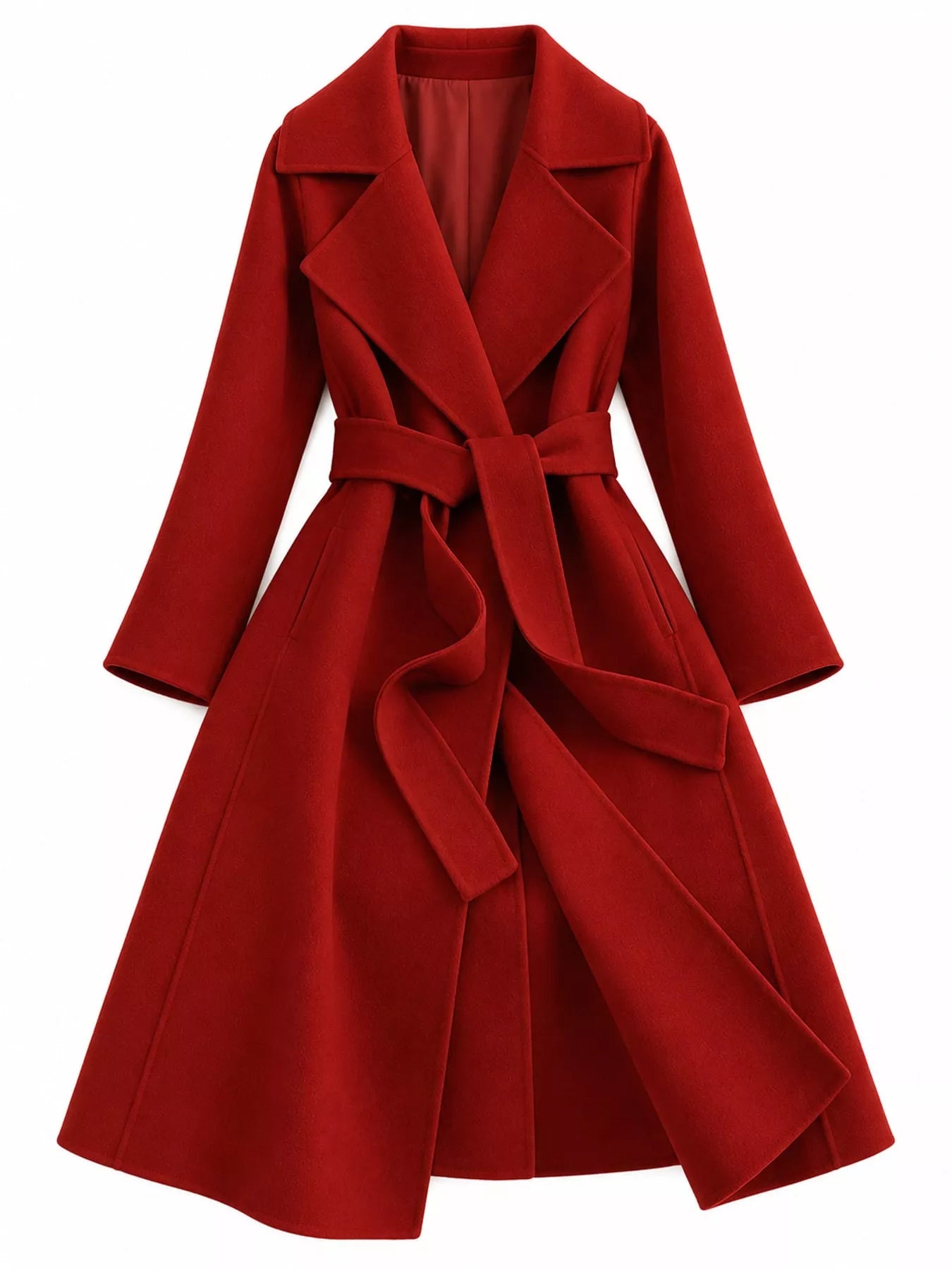 Longline Wool Coat with Waist-Defining Belt