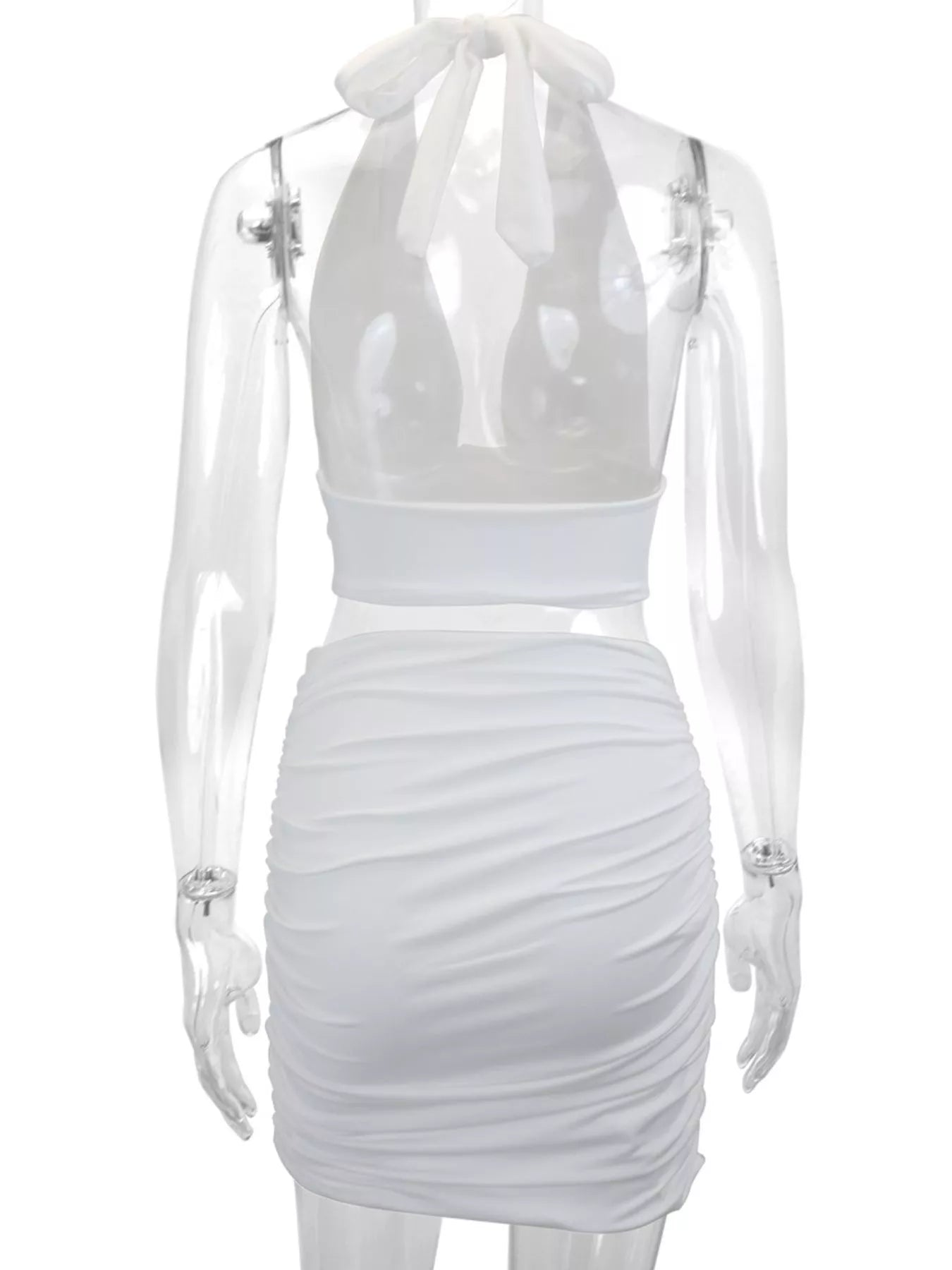 Halter Crop Top and Ruched Bodycon Mini Skirt Set