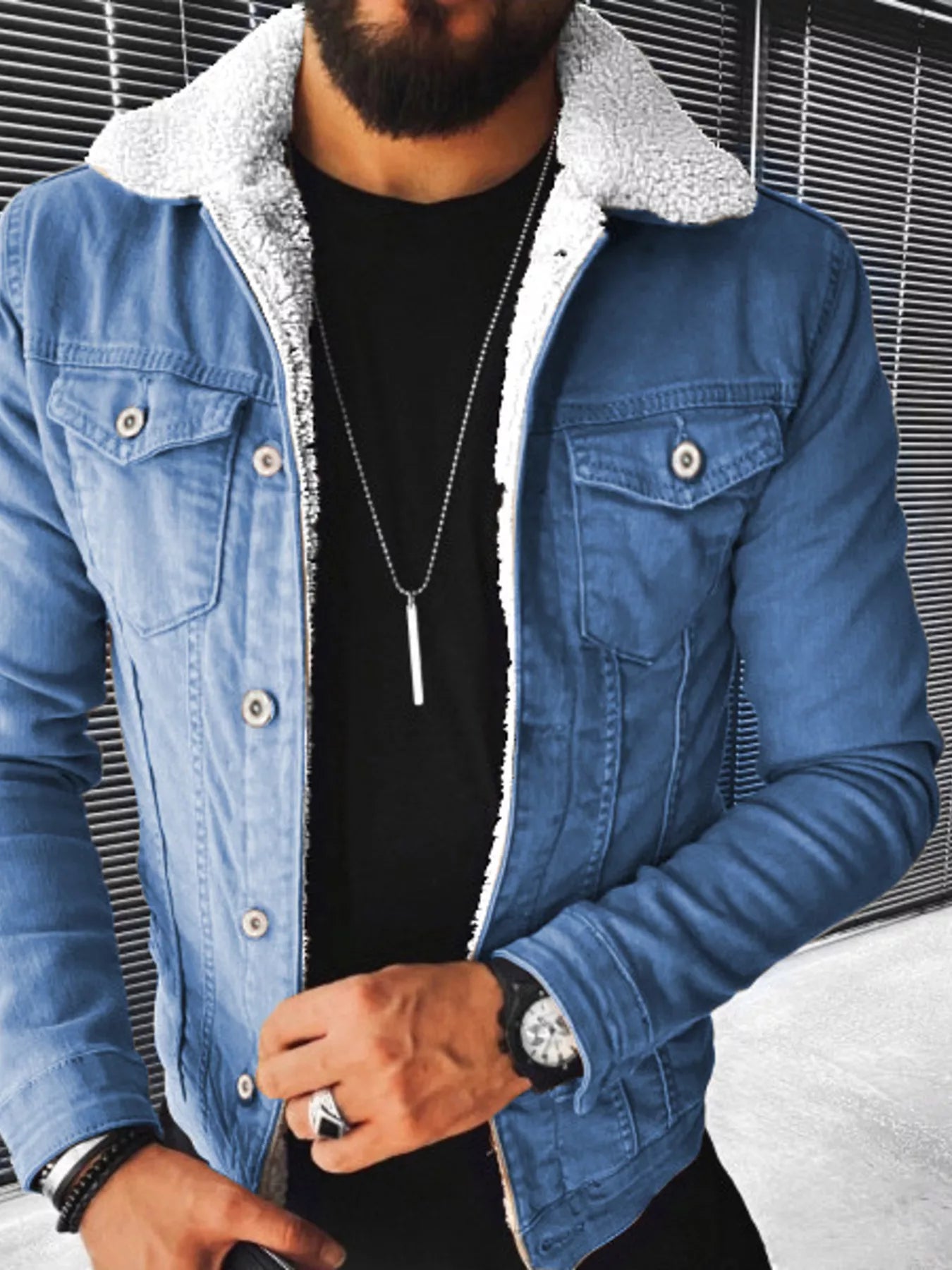 Men's Full Size Sherpa-Lined Denim Jacket Plus Size