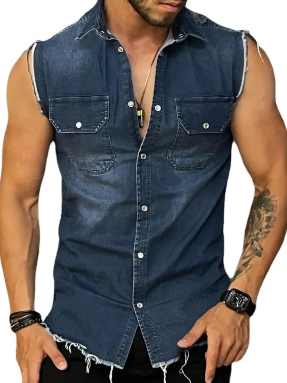 Men's Snap Down Sleeveless Denim Shirt