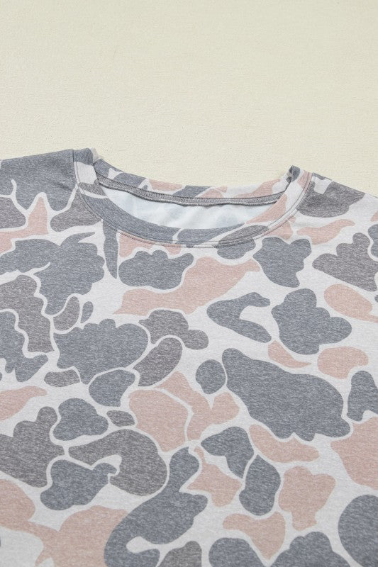 Camo Short Sleeve Top & Wide Leg Pants Set