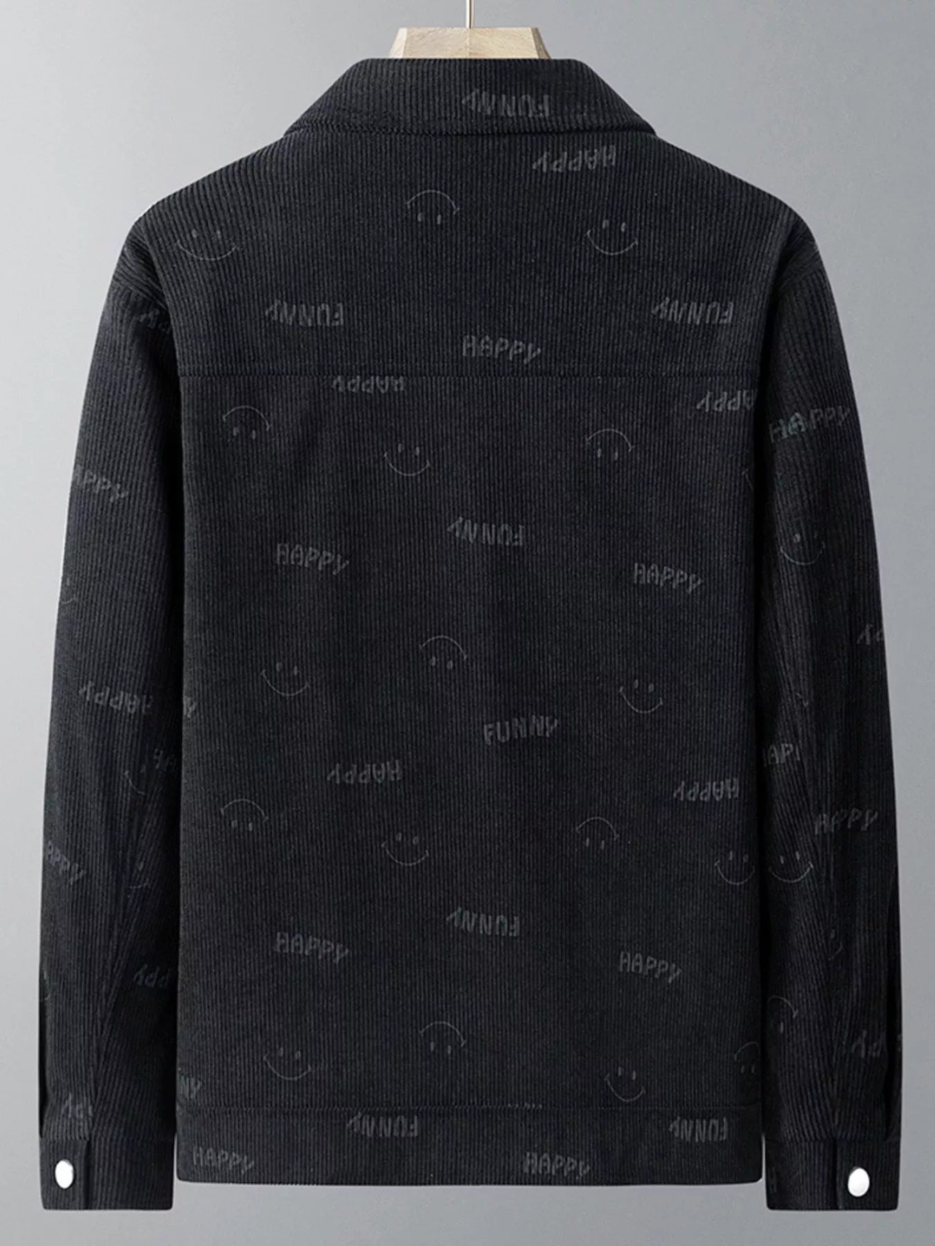 Men's Plus Size Smiley Face Print Snap Down Casual Jacket