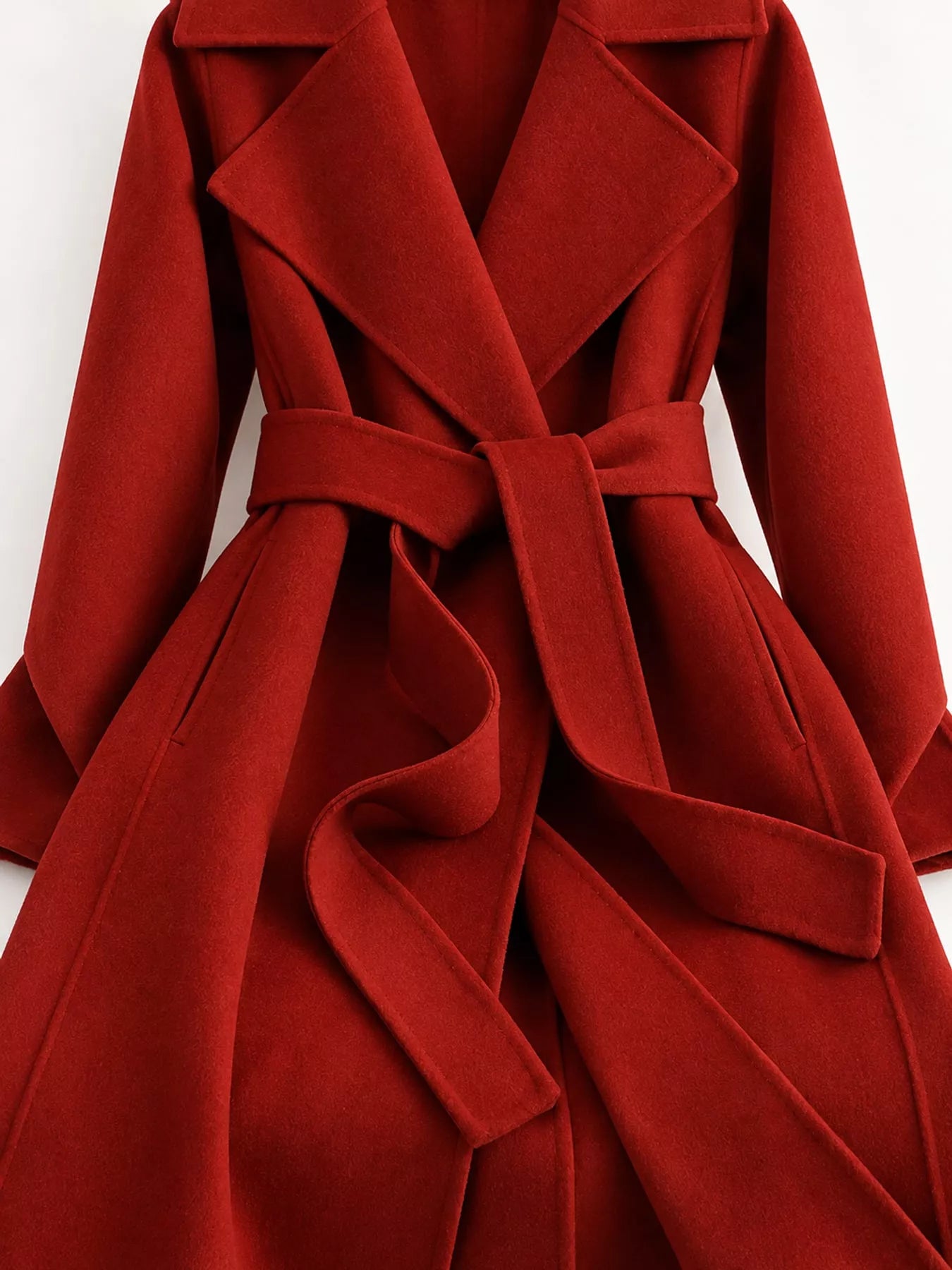 Longline Wool Coat with Waist-Defining Belt